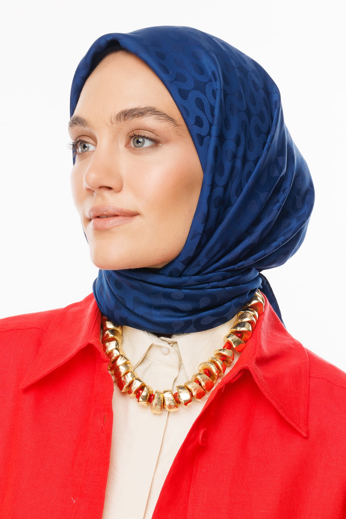 Moon Pattern Silky Jacquard Scarf - Navy Blue