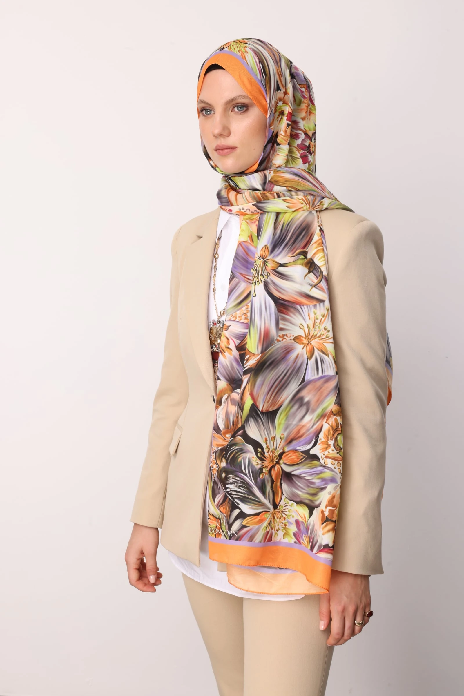 Wholesale Larin Pattern Cotton Shawl - Orange