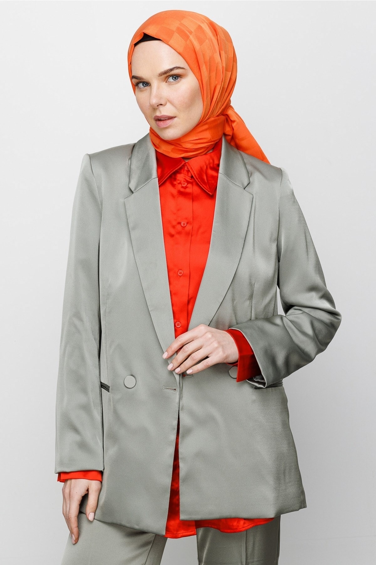 Toptan Dama Desen İpeksi Jakar Şal - Turuncu