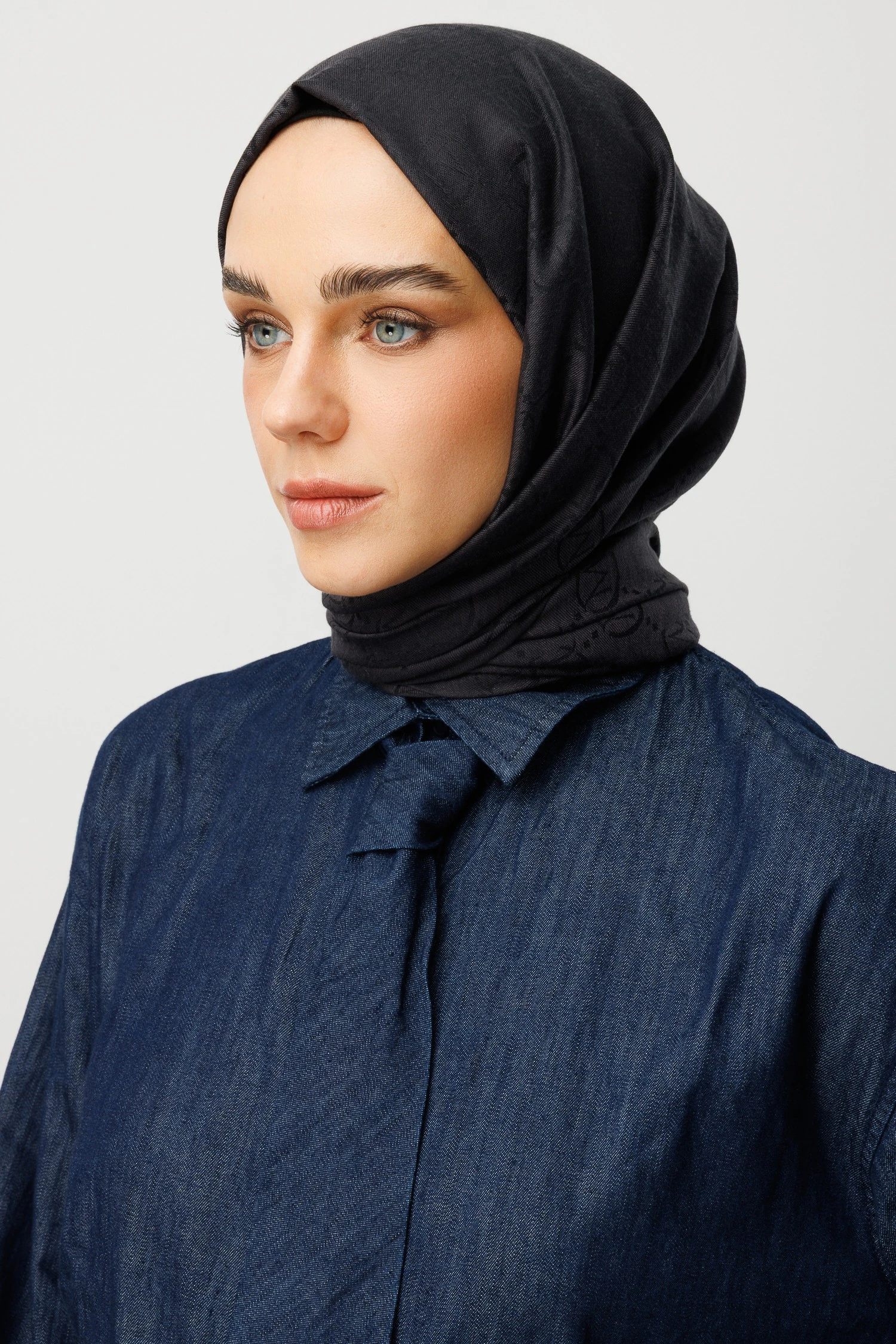 Toptan Yün İpek Şal - Kot Mavi