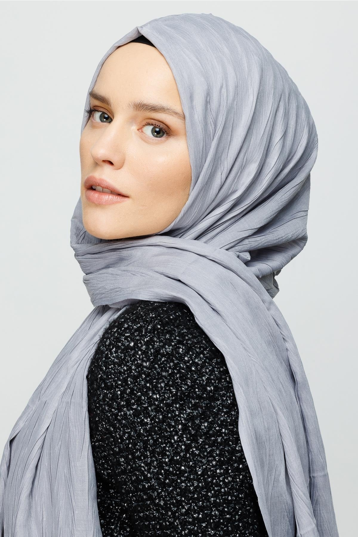 Toptan Piliseli Bambu Şal - Gümüş