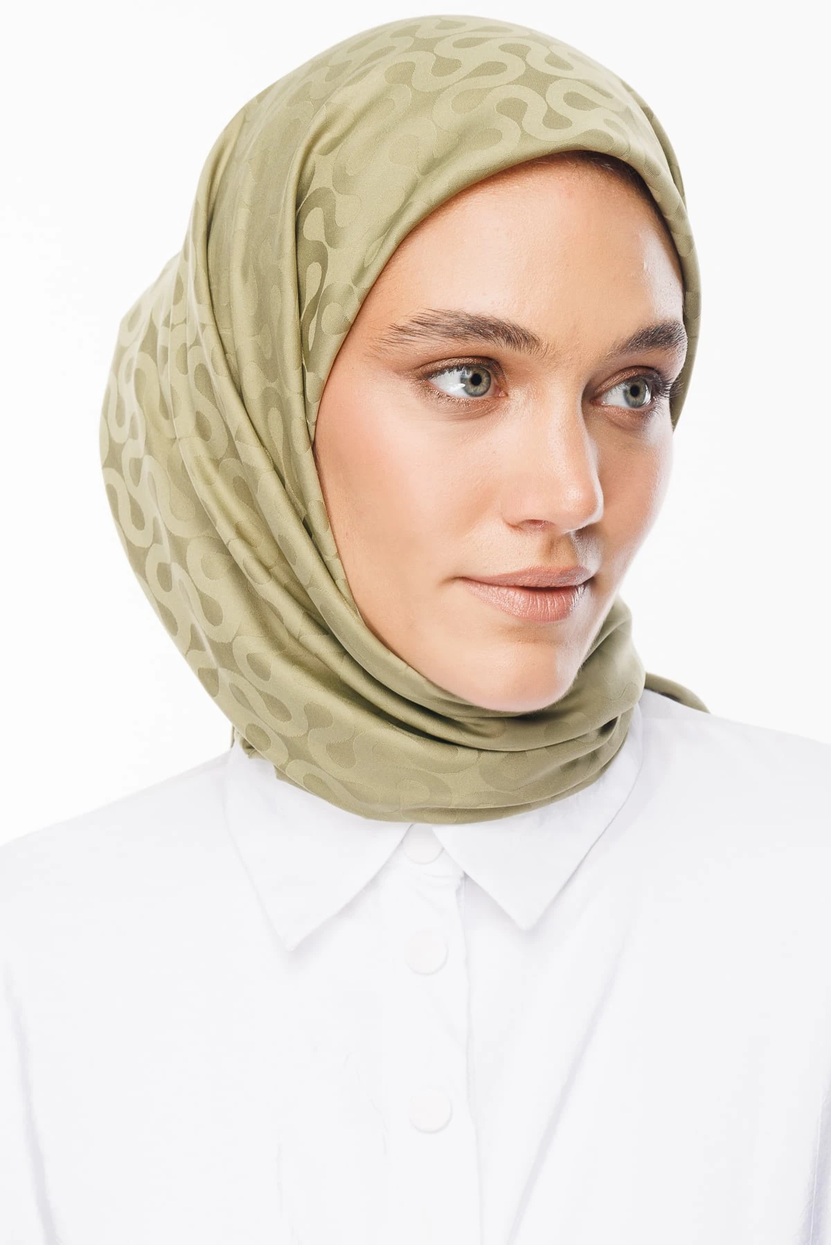 Moon Pattern Silky Jacquard Scarf - Soft Green