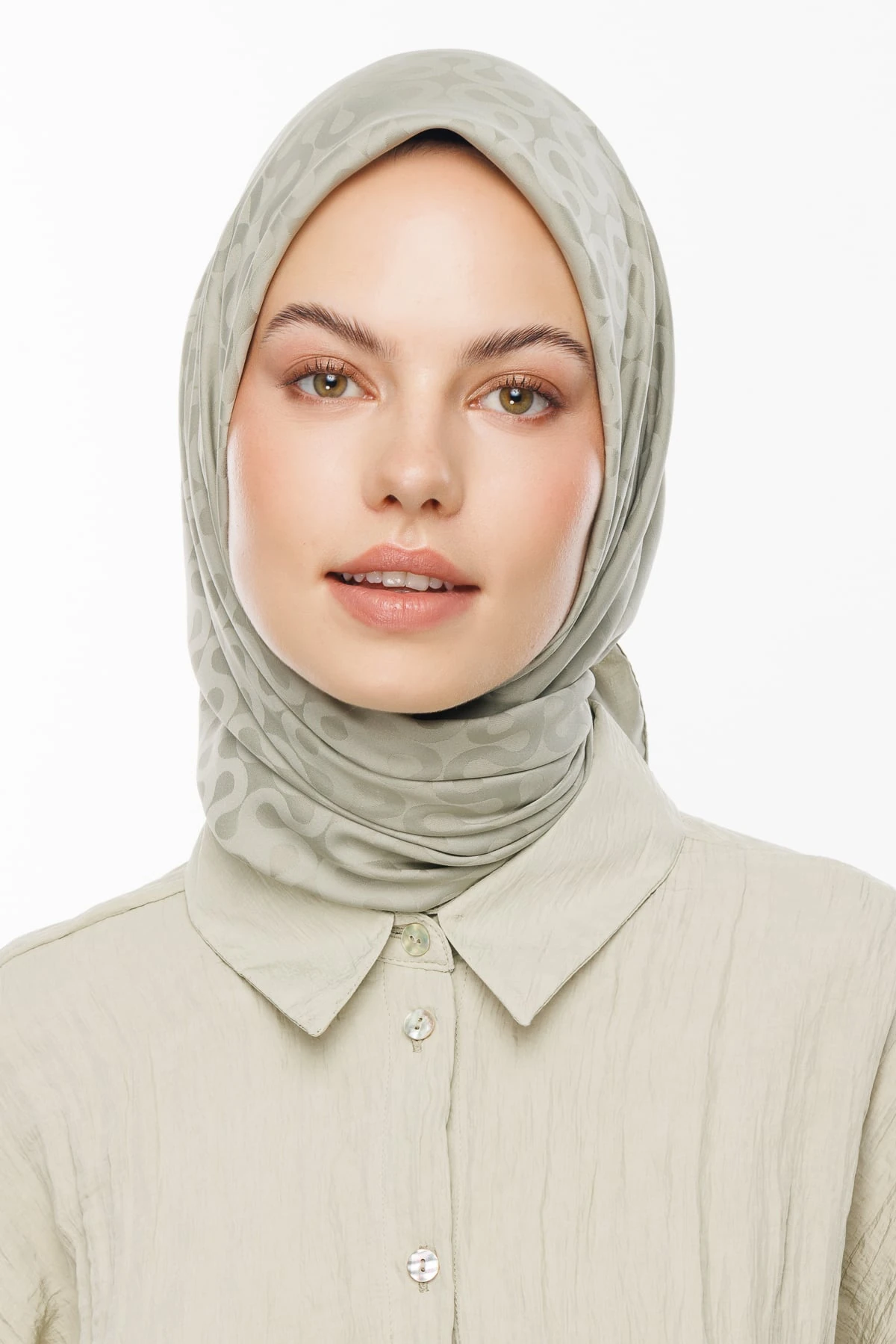 Moon Pattern Silky Jacquard Scarf - Sage