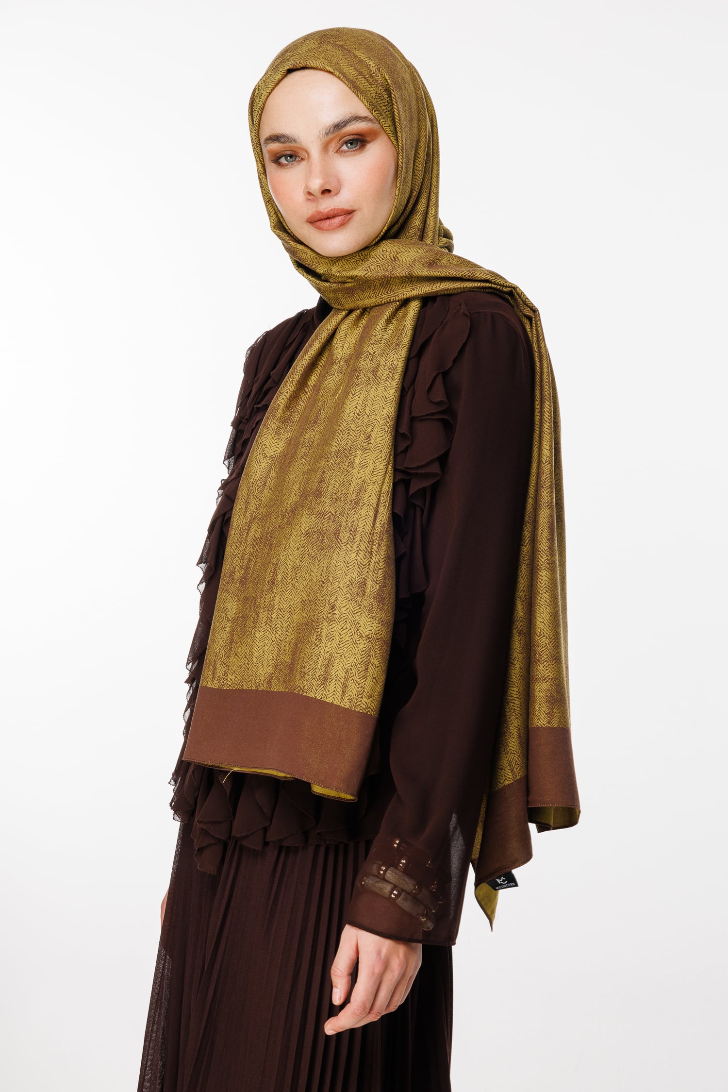 Toptan Sahra Desen Çift Taraflı Şal - Acı Kahve-Hardal