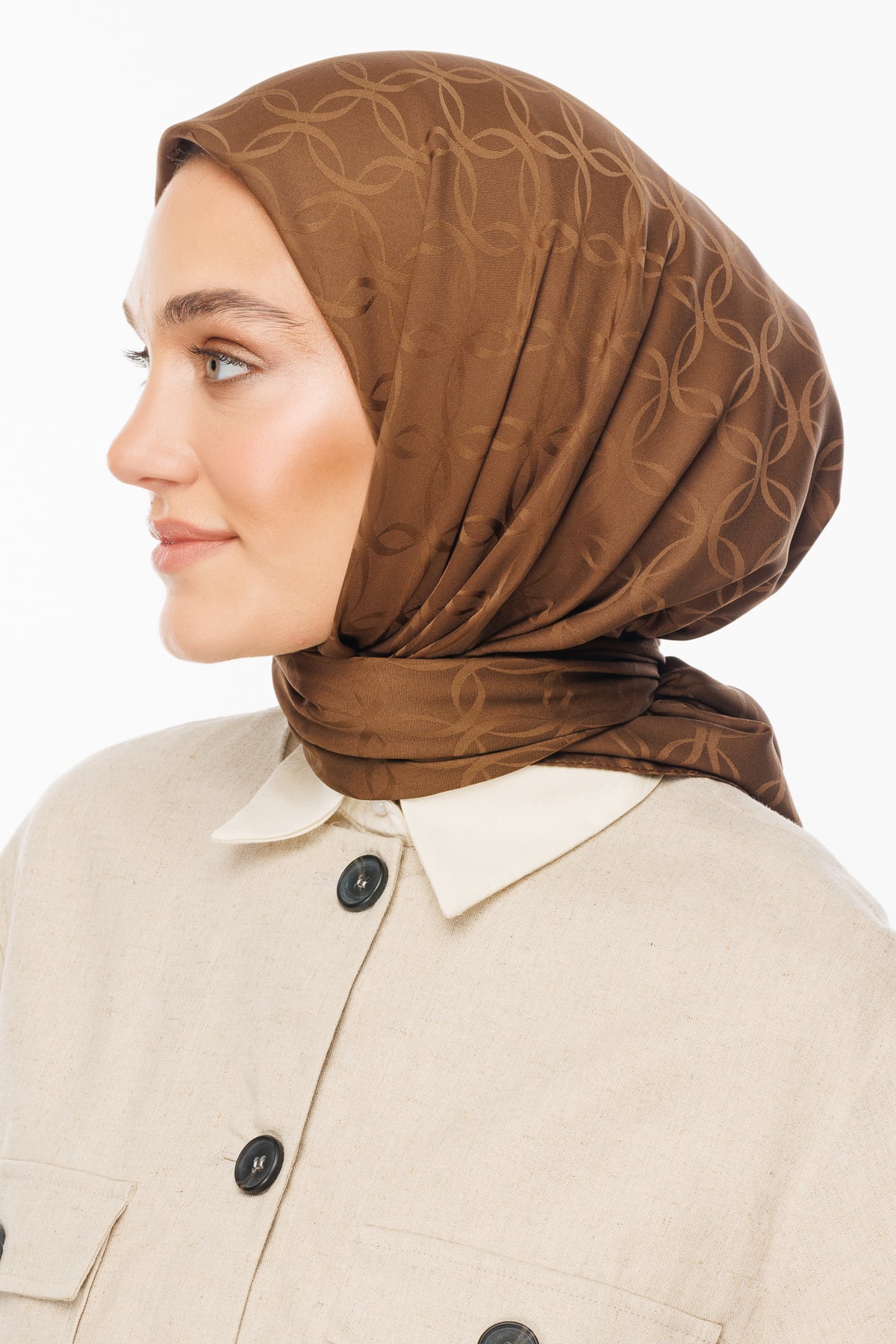 London Pattern Silky Jacquard Scarf - Brown