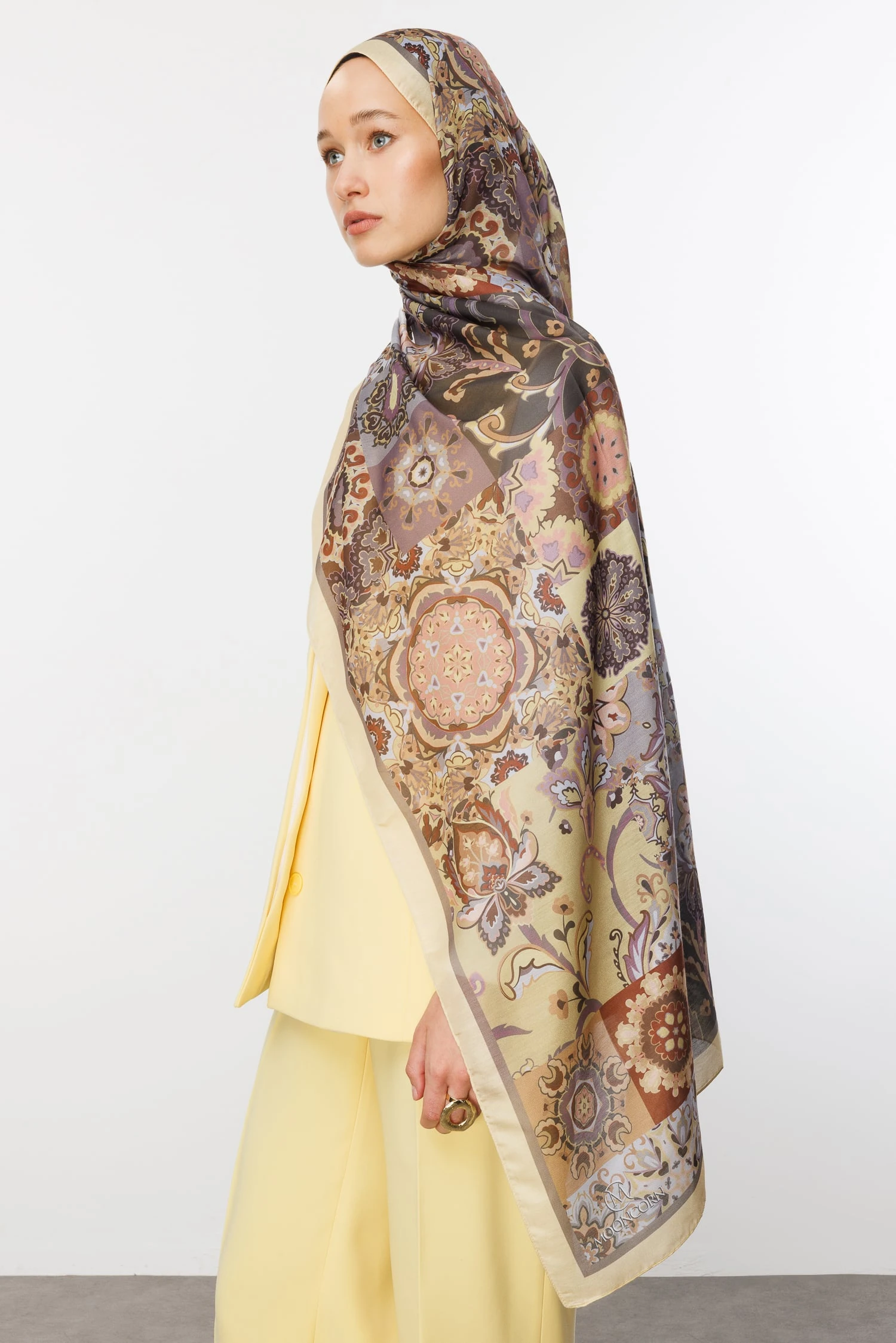 Toptan Solhar Desen Pamuk Şal - Sarı