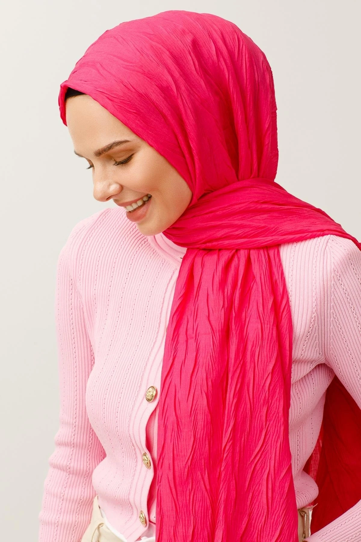 Toptan Piliseli Bambu Şal - Fuşya