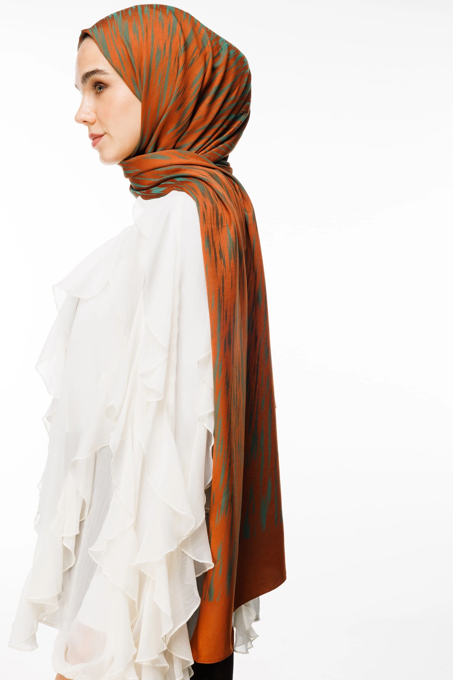 Selis-Pattern Reversible Shawl - Cinnamon-Emerald