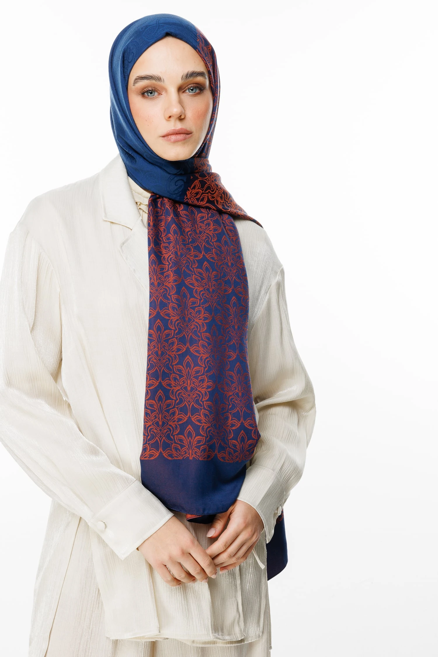 Nora-Pattern Reversible Shawl - Navy Blue-Onion Skin