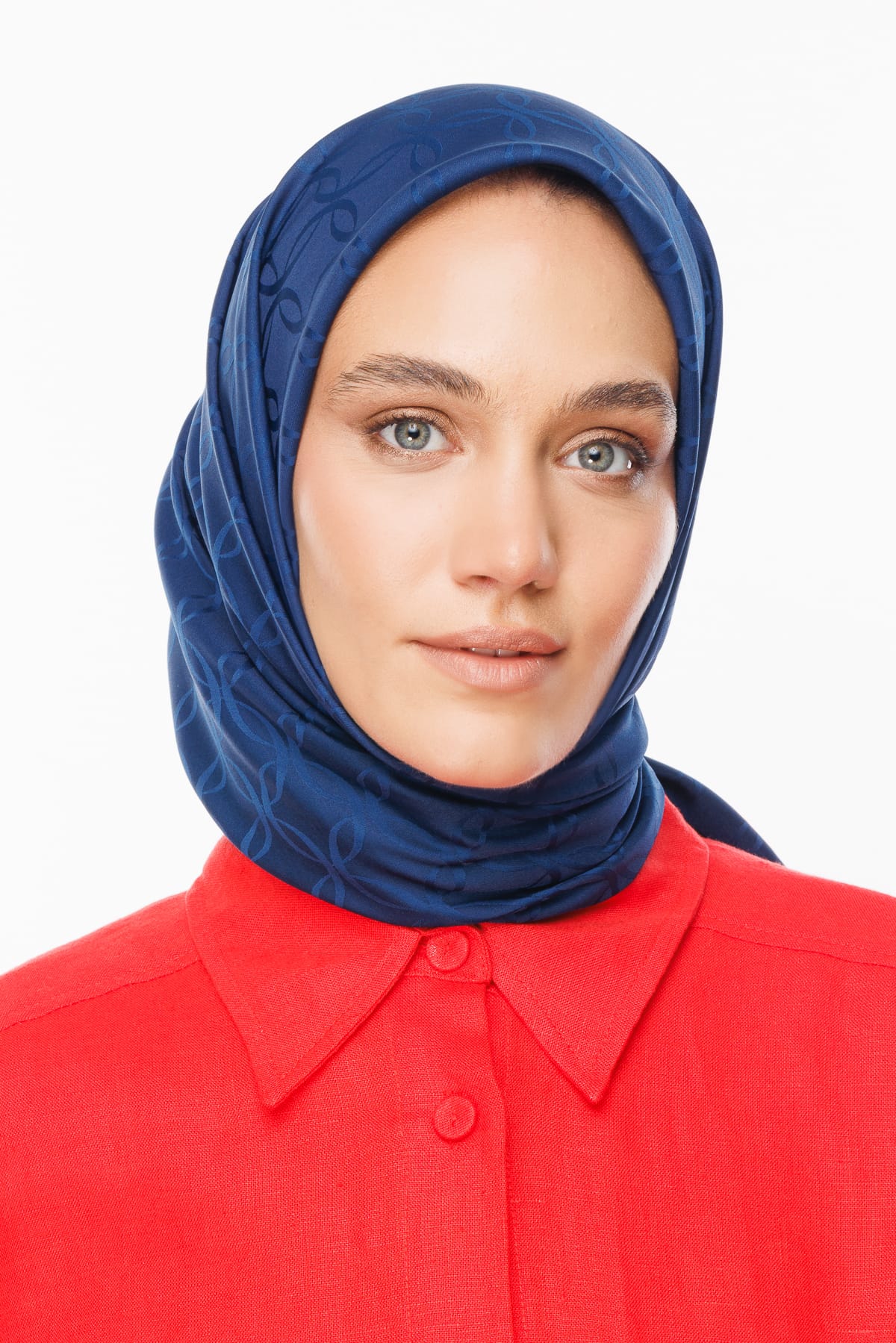 London Pattern Silky Jacquard Scarf - Navy Blue