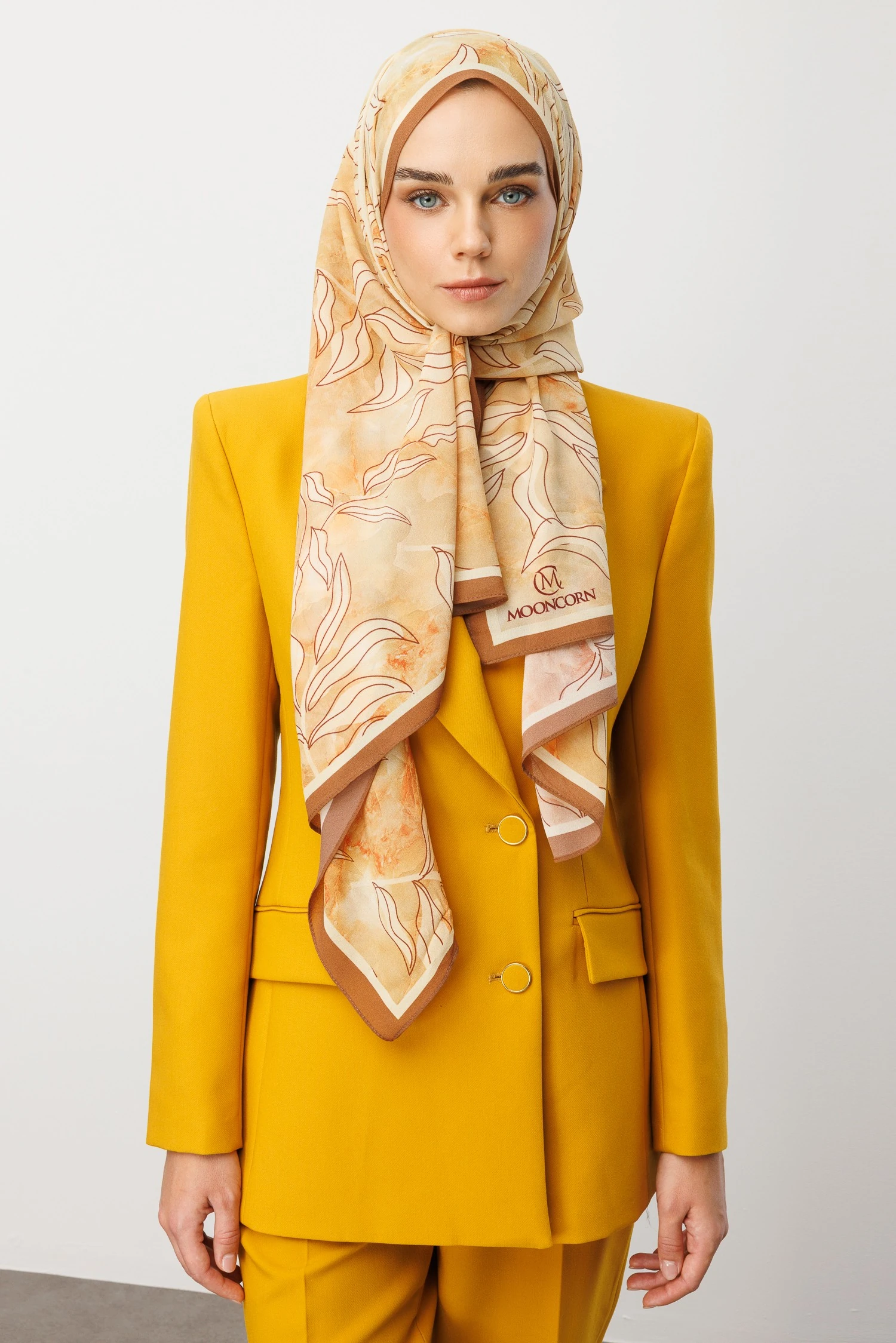 Wholesale Frond Pattern Hebei Silk Shawl - Wheat