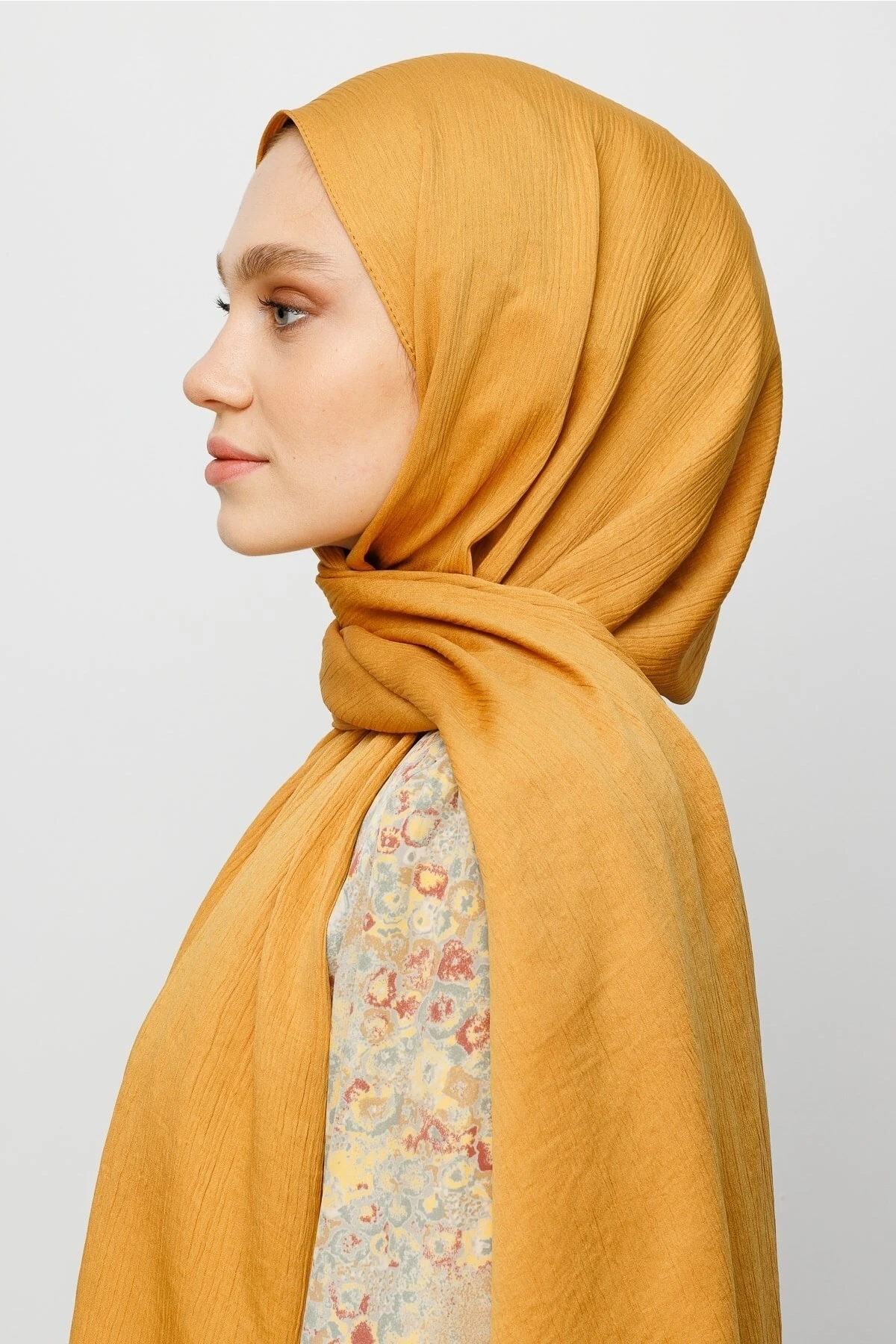 Toptan Krinkıl Medine İpeği Şal - Hardal