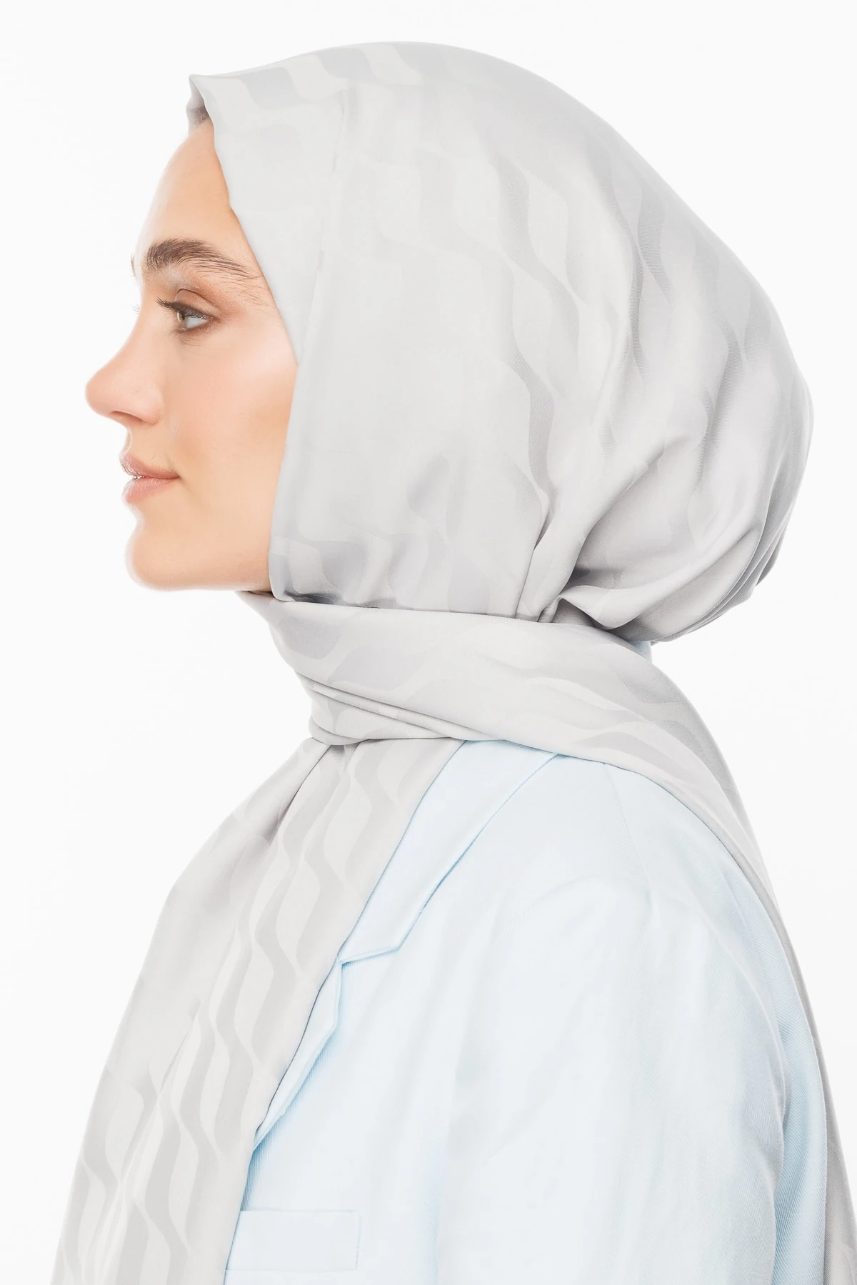 Toptan Dalga Desen İpeksi Jakar Şal - Soğuk Gri