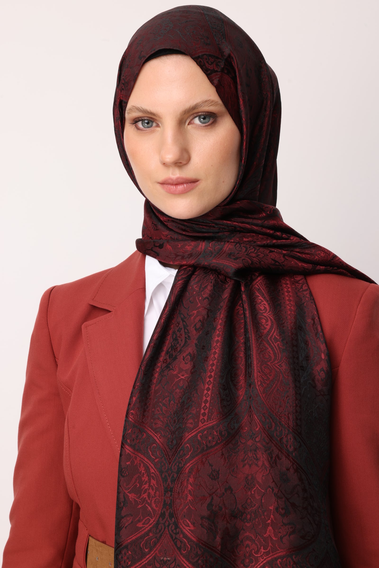 Toptan Soler Desen Shine Line Şal - Siyah-Bordo