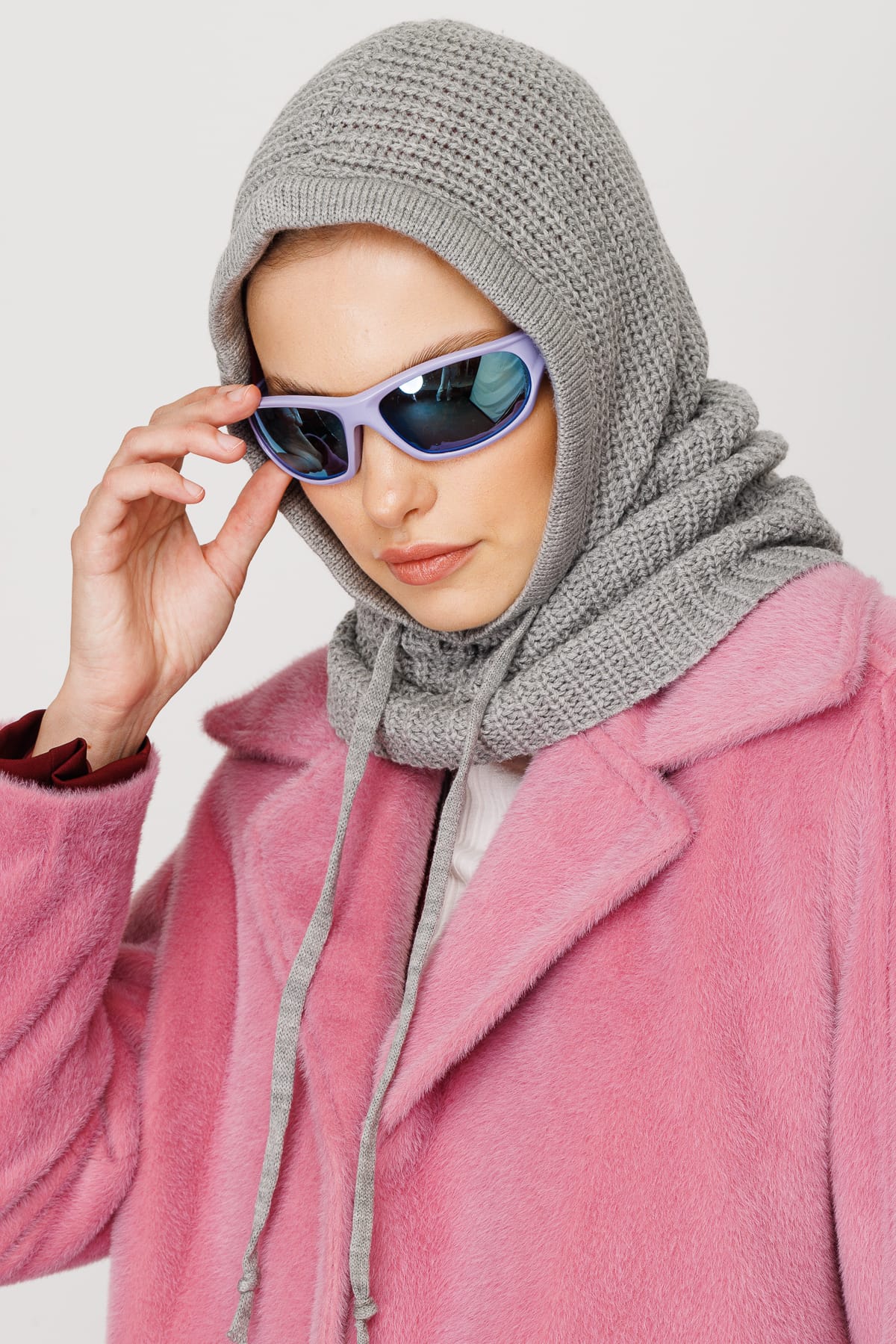 Toptan Balaclava Triko Başlık - Gri