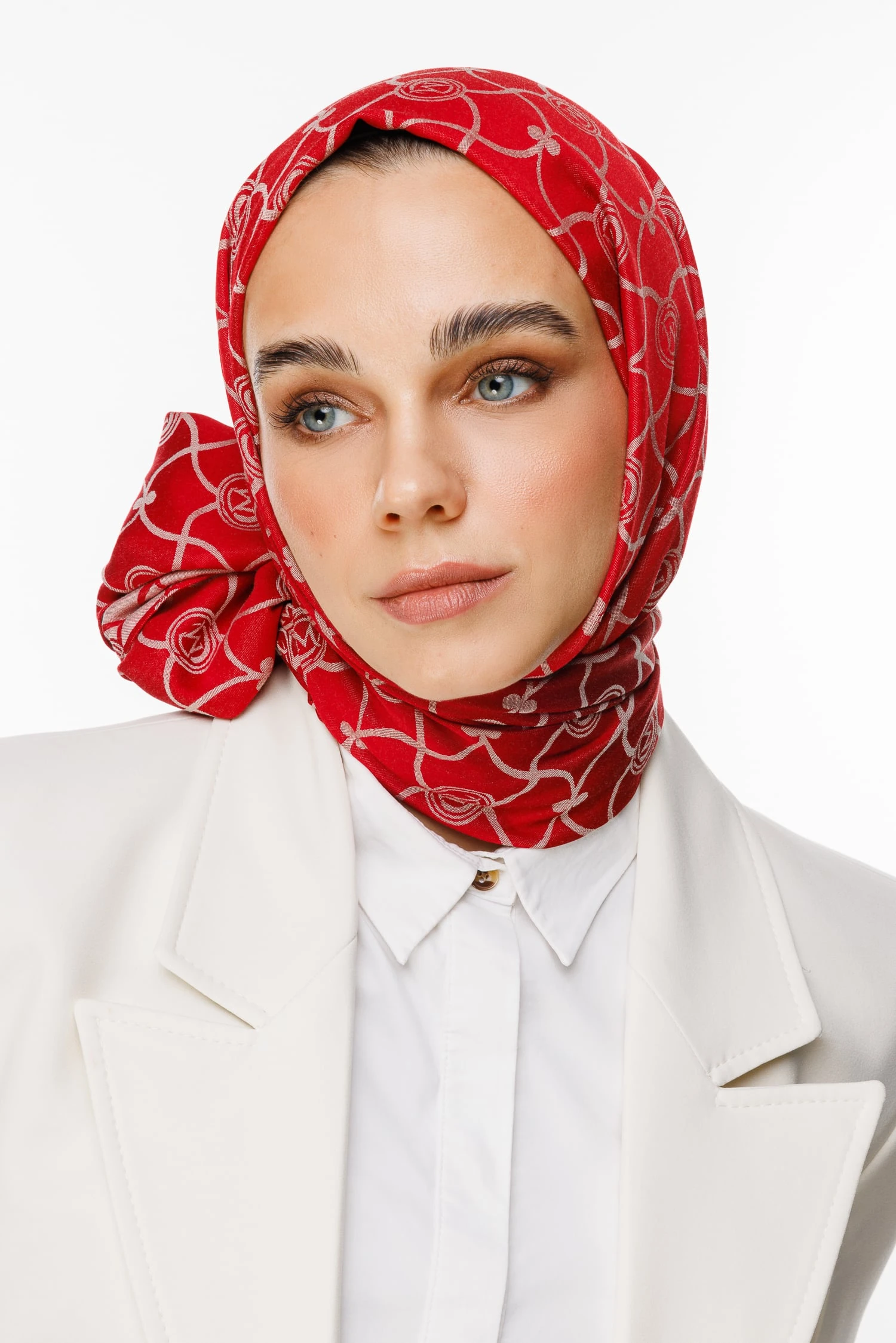 Toptan Marrakech Desen Çift Taraflı Şal - Bordo-Mint Yeşili