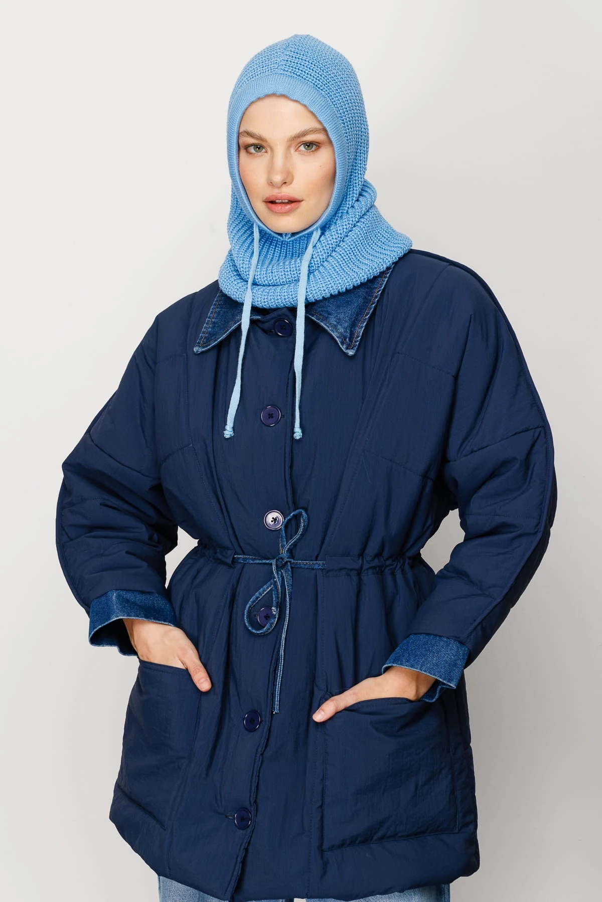 Toptan Balaclava Triko Başlık - Bebek Mavisi