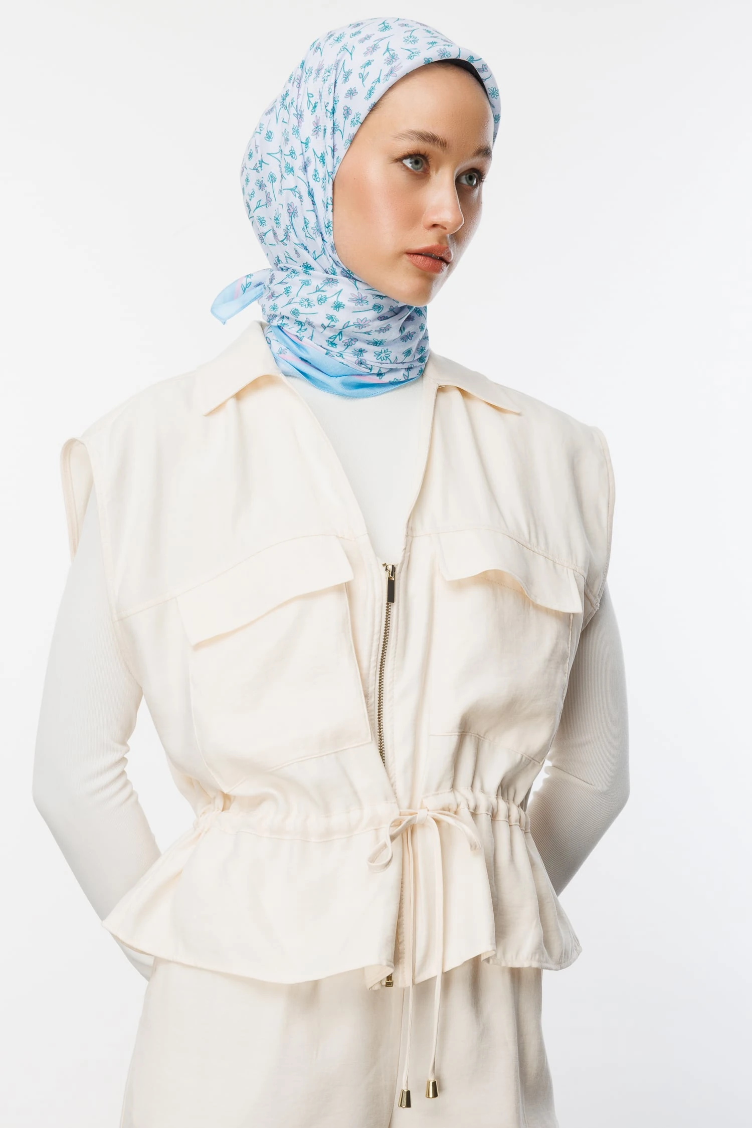 Toptan Minor Desen Pamuk Eşarp - Bebe Mavisi