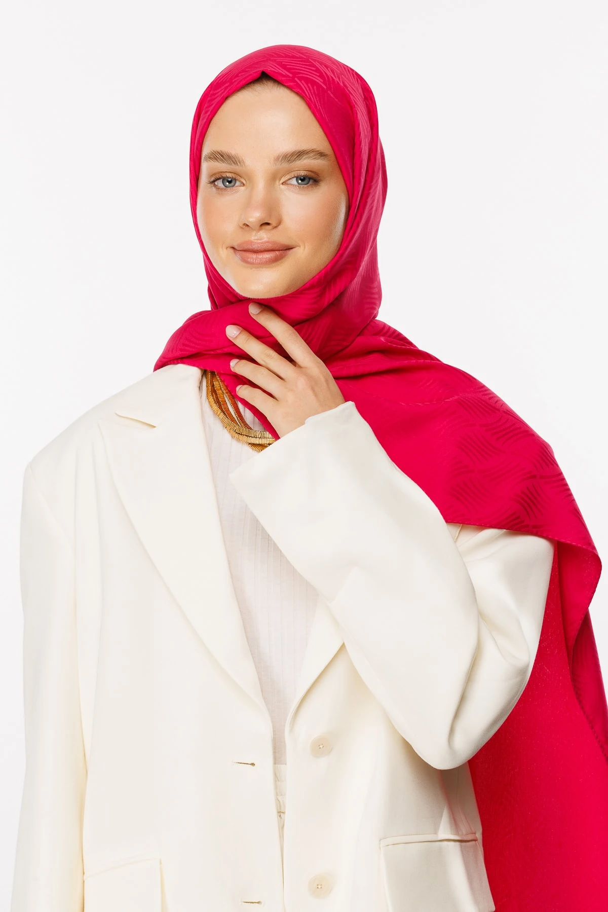 Toptan Aura Desen İpeksi Jakar Şal - Fuşya