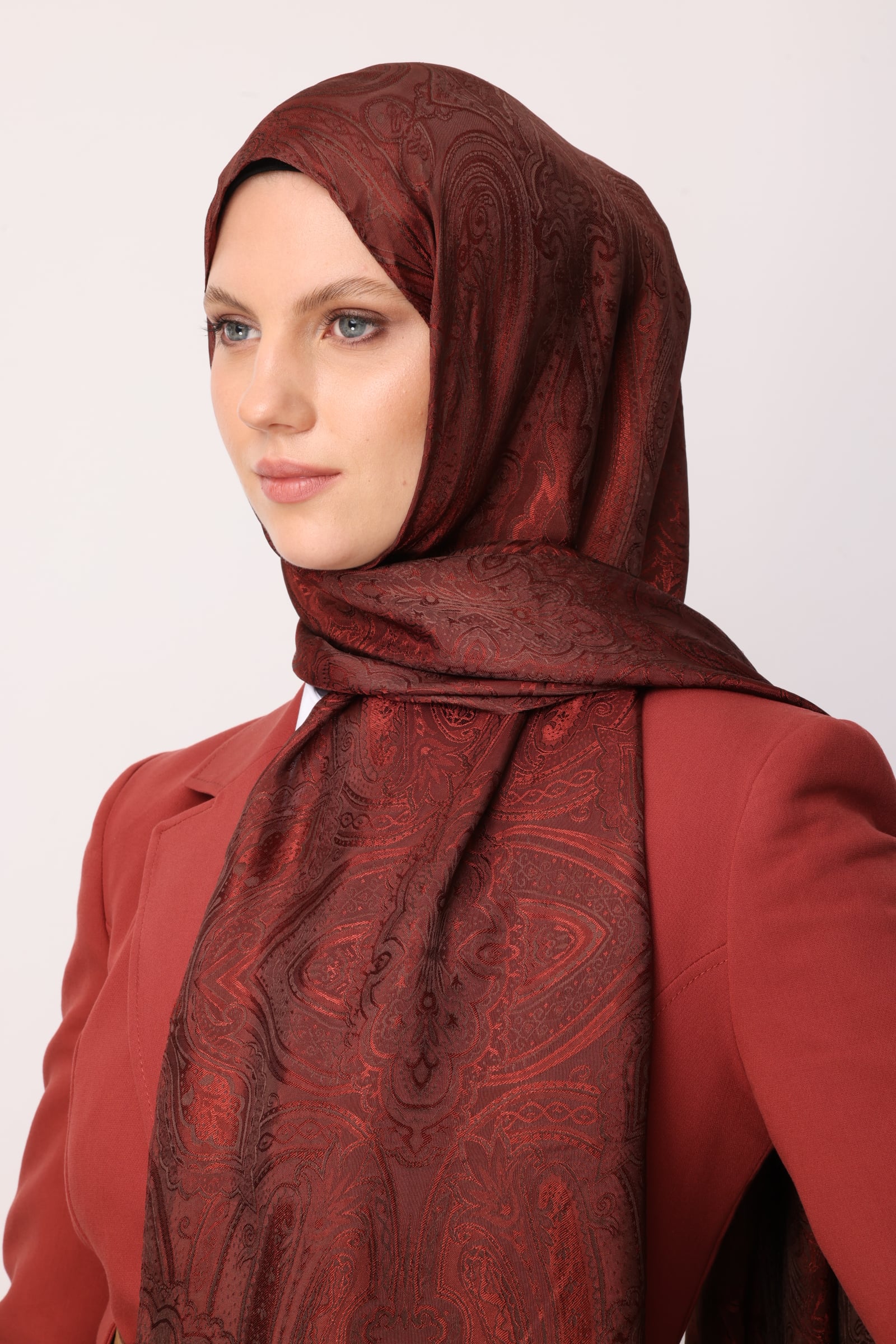 Toptan Liva Desen Shine Line Şal - Acı Kahve-Kahve