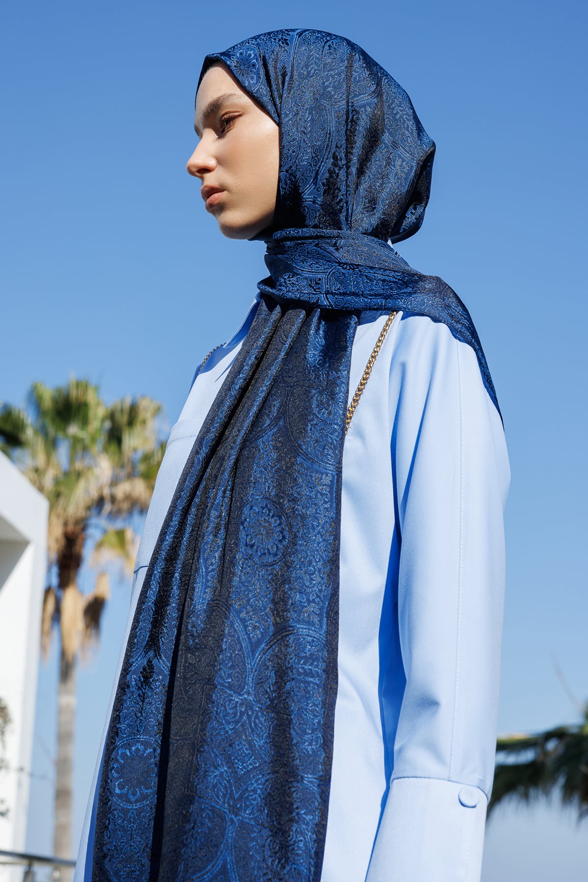 Toptan Vera Desen Shine Line Şal - Siyah-İndigo