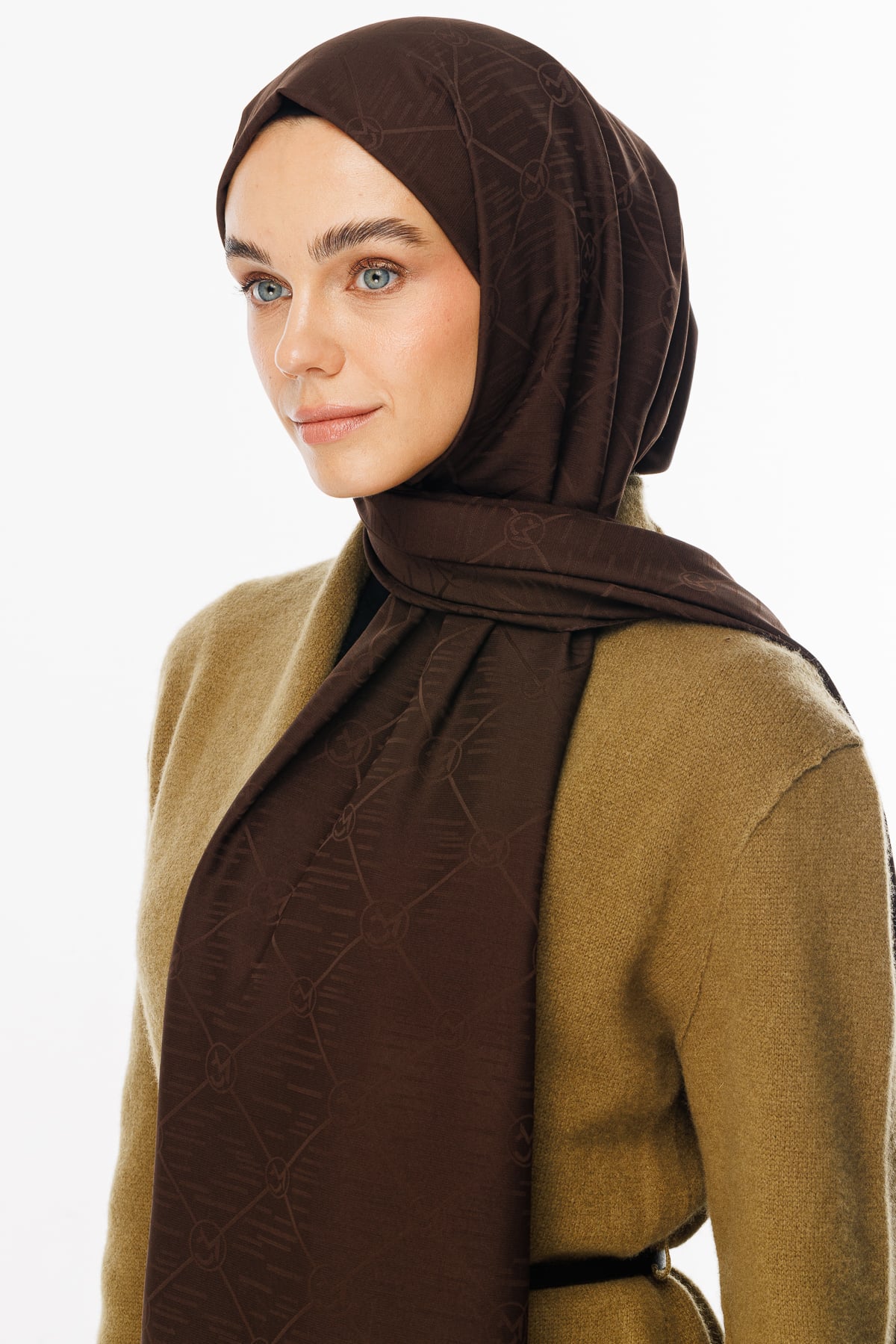 Toptan Moon Is Desen Jakar Şal - Acı Kahve