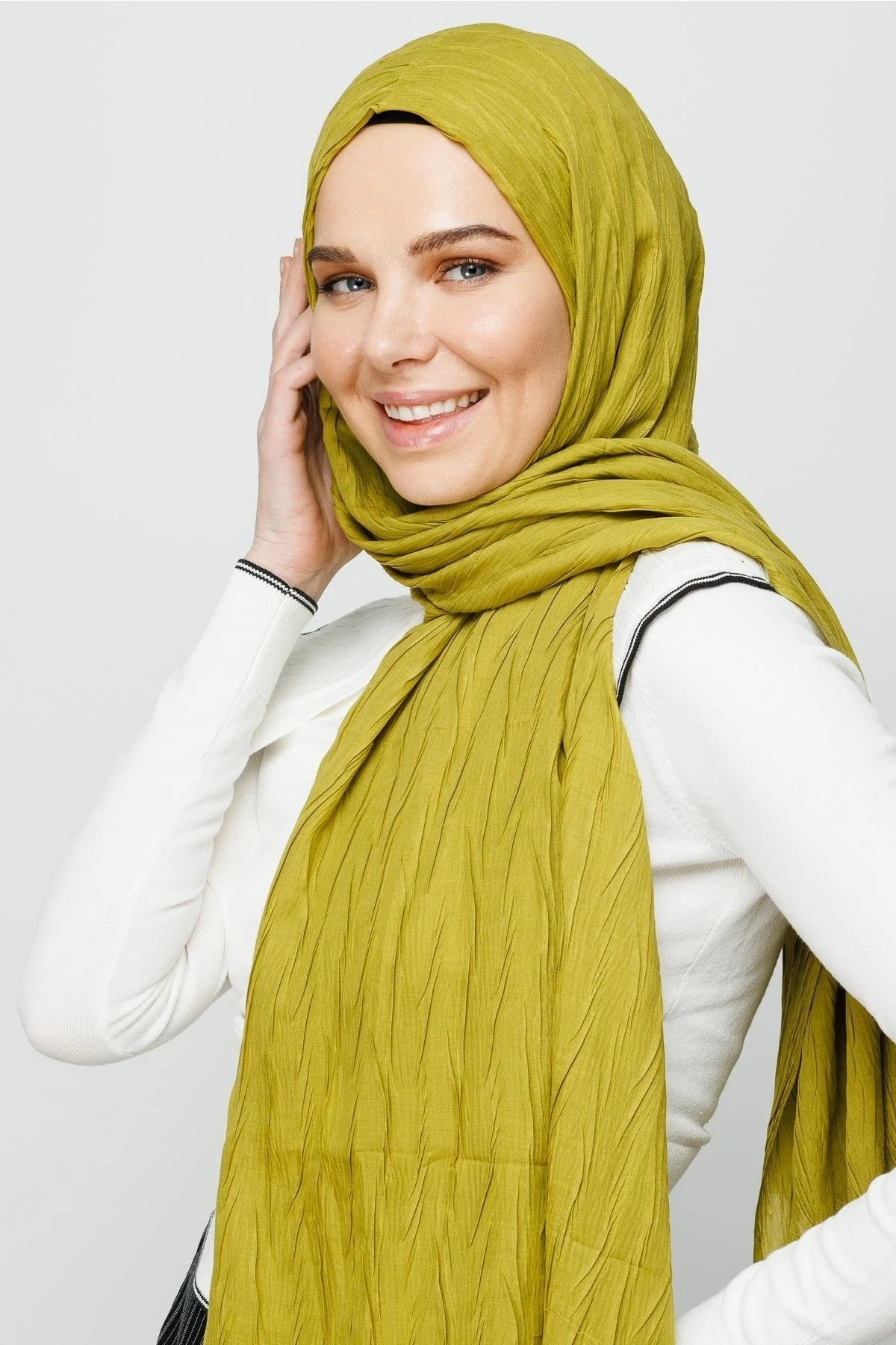 Toptan Piliseli Bambu Şal - Zeytin Yeşili