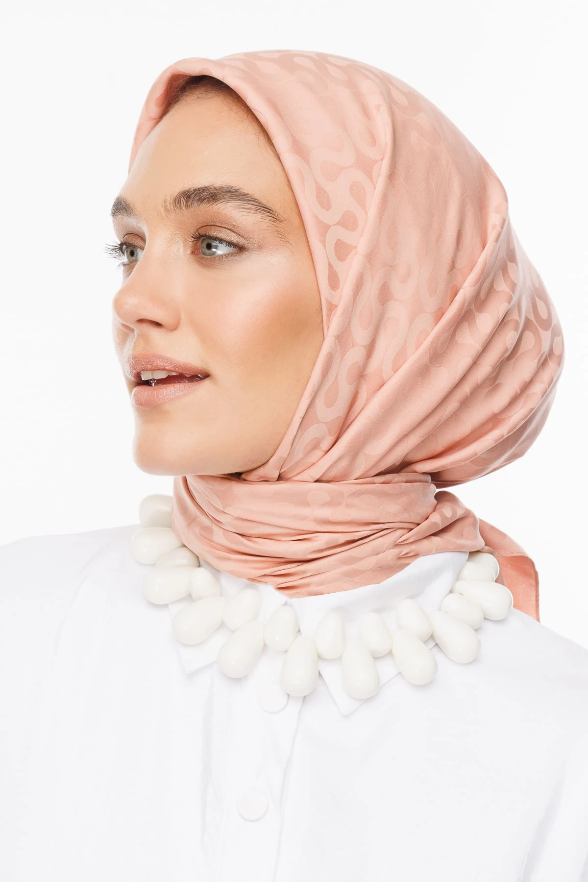 Toptan Moon Desen İpeksi Jakar Eşarp - Somon