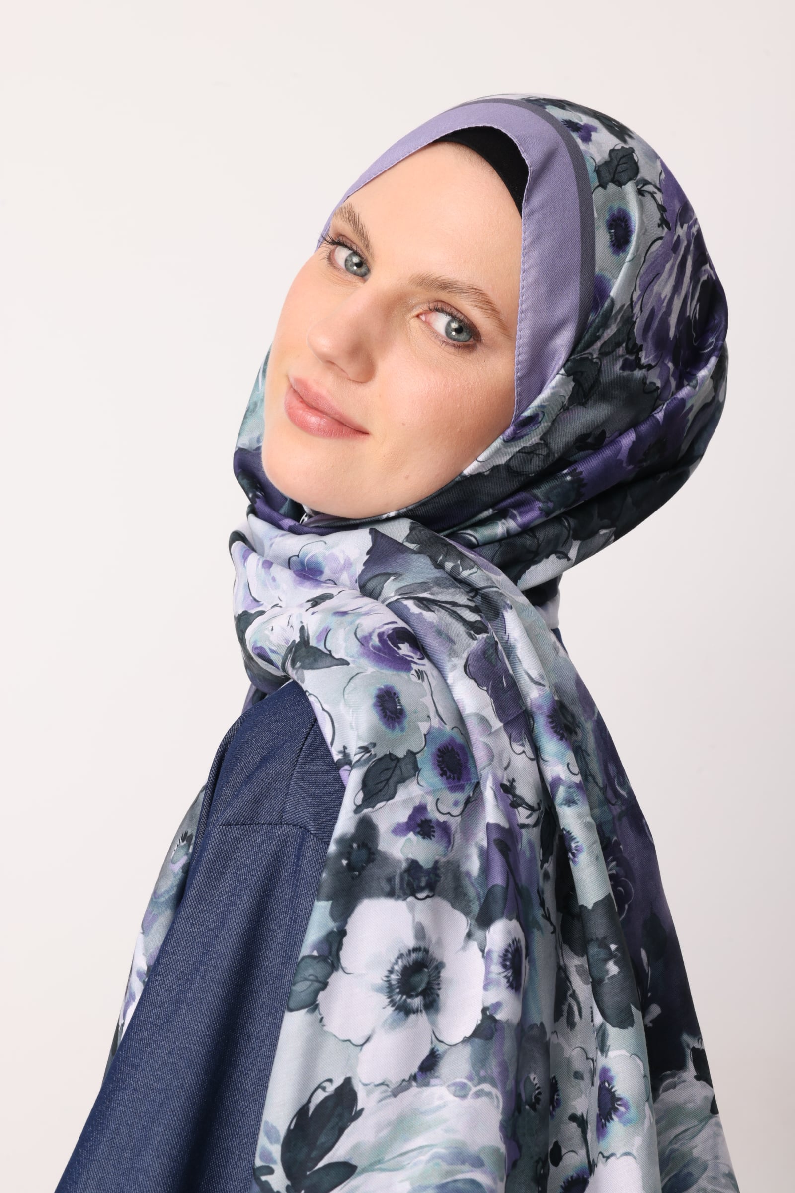 Toptan Vensel Desen Pamuk Şal - Mavi