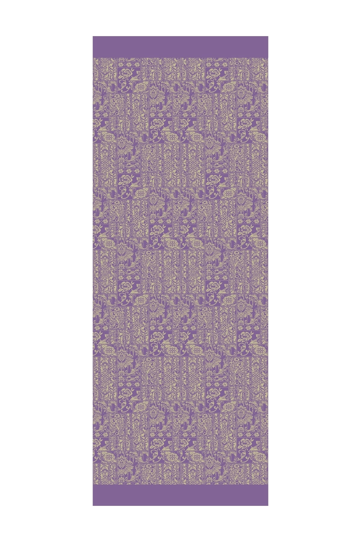 Toptan Henna Desen Çift Taraflı Şal - Zeytin-Mor