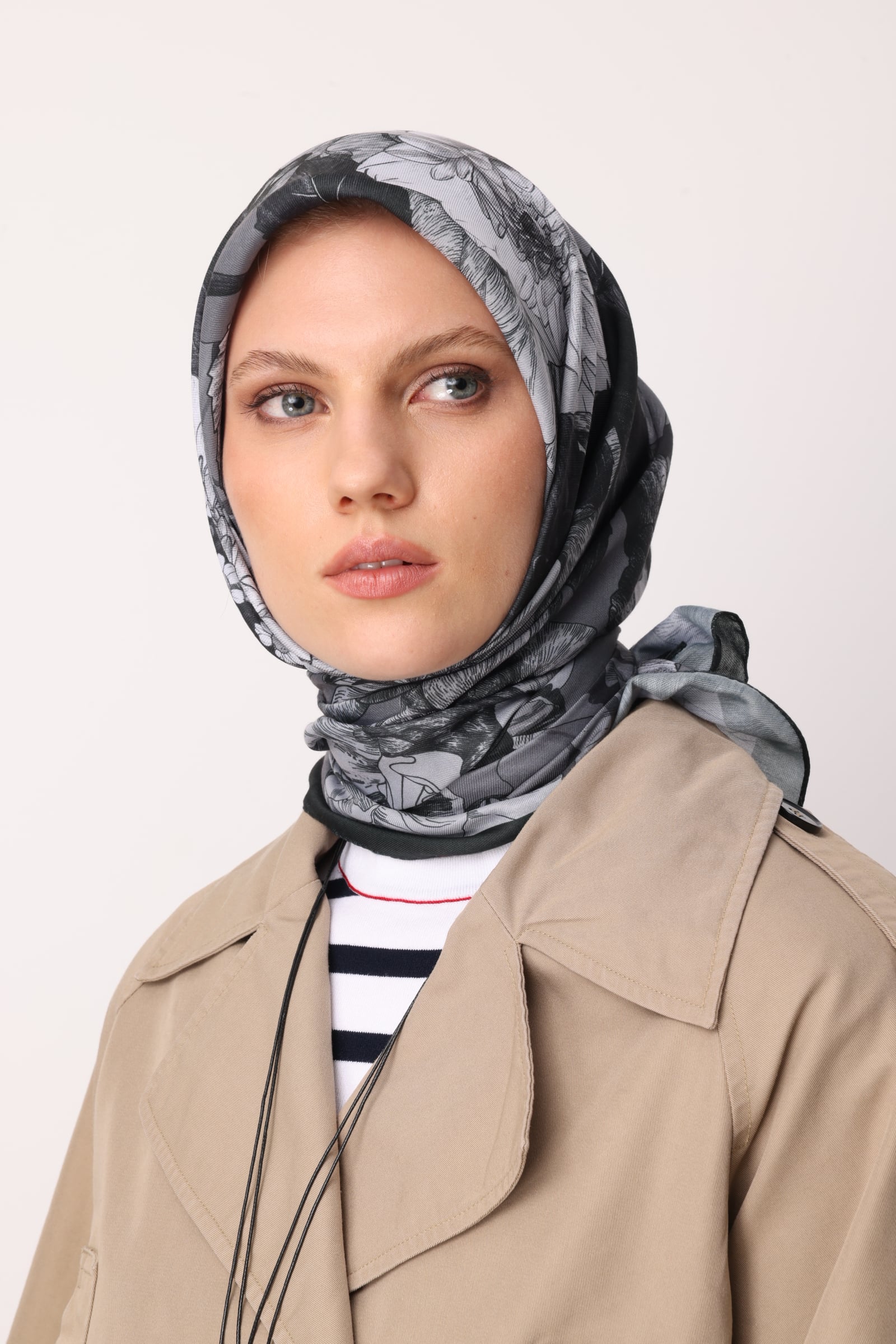 Toptan Floren Desen Pamuk Eşarp - Siyah