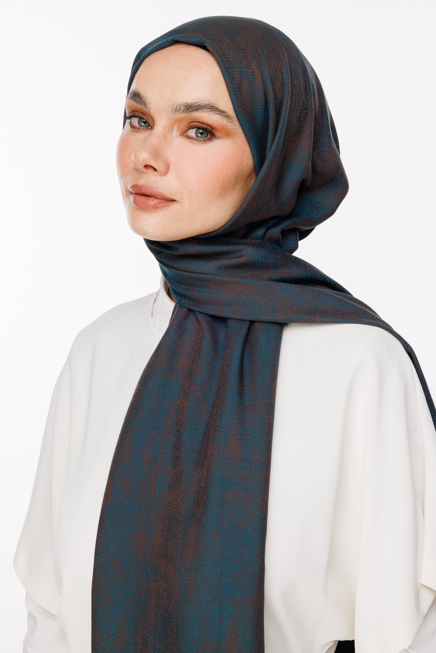 Toptan Sahra Desen Çift Taraflı Şal - Acı Kahve-Petrol Mavisi