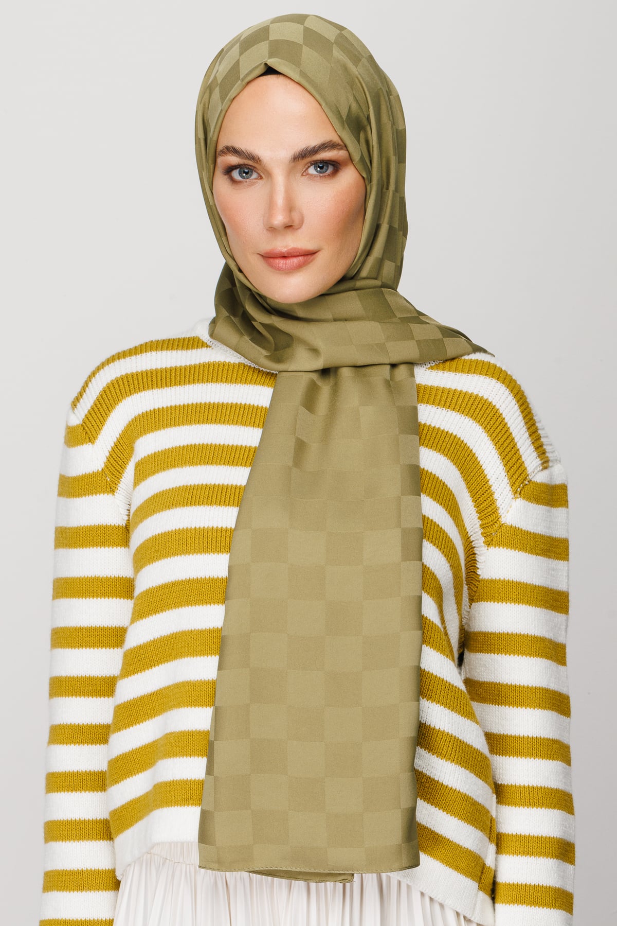 Toptan Dama Desen İpeksi Jakar Şal - Soft Yeşil