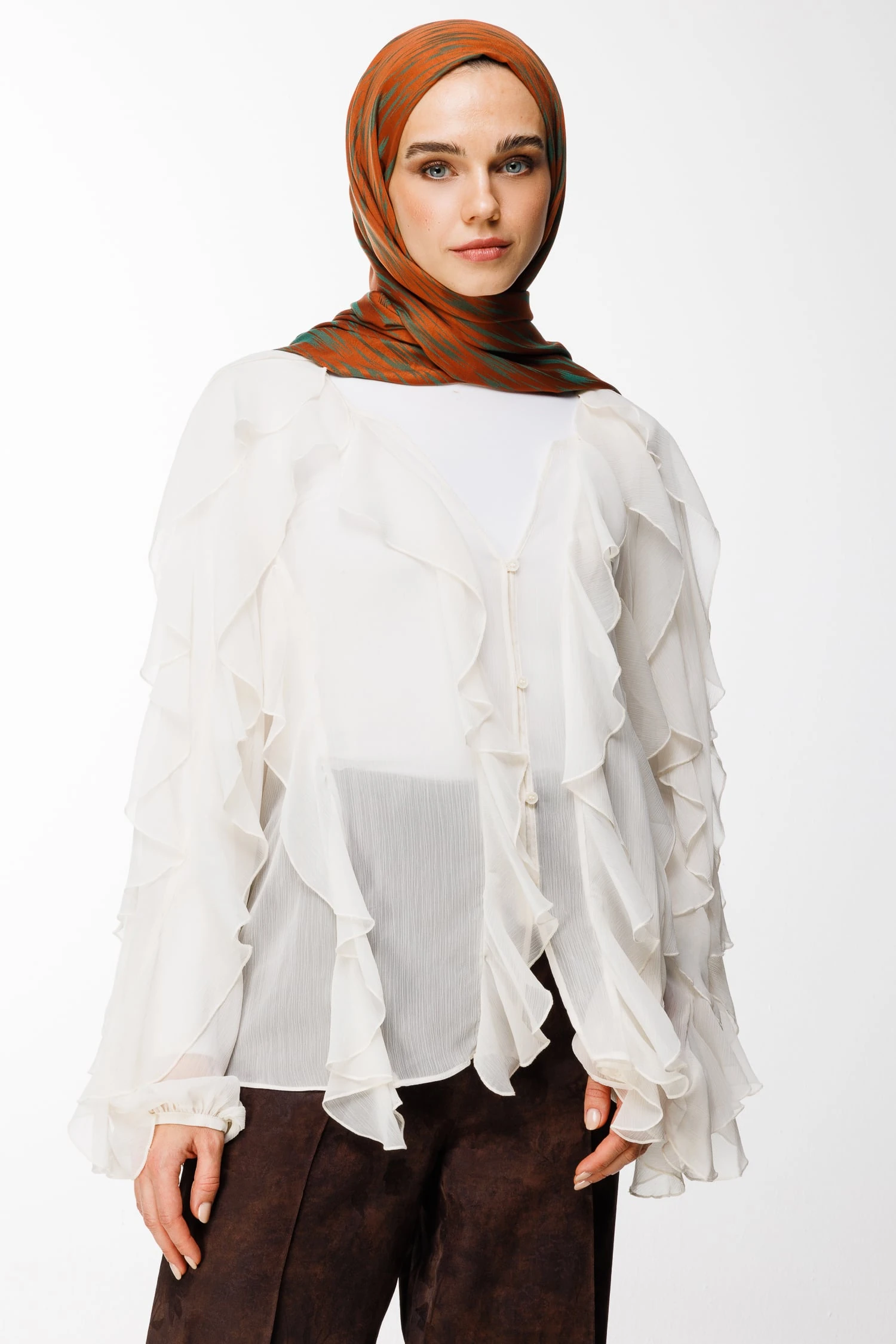 Selis-Pattern Reversible Shawl - Cinnamon-Emerald