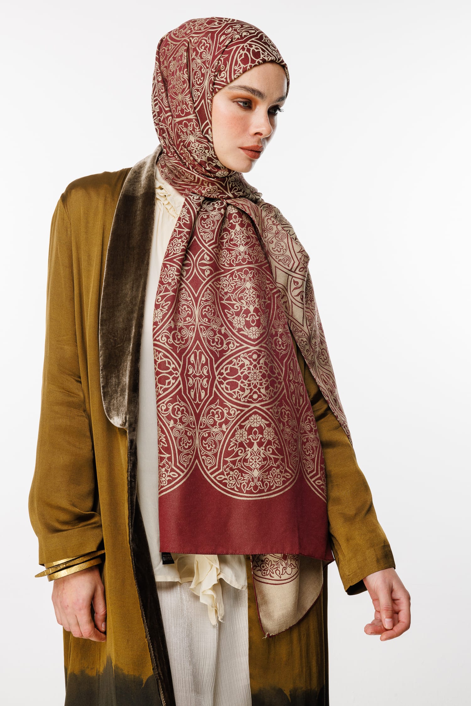 Toptan Morocco Desen Çift Taraflı Şal - Mürdüm-Somon