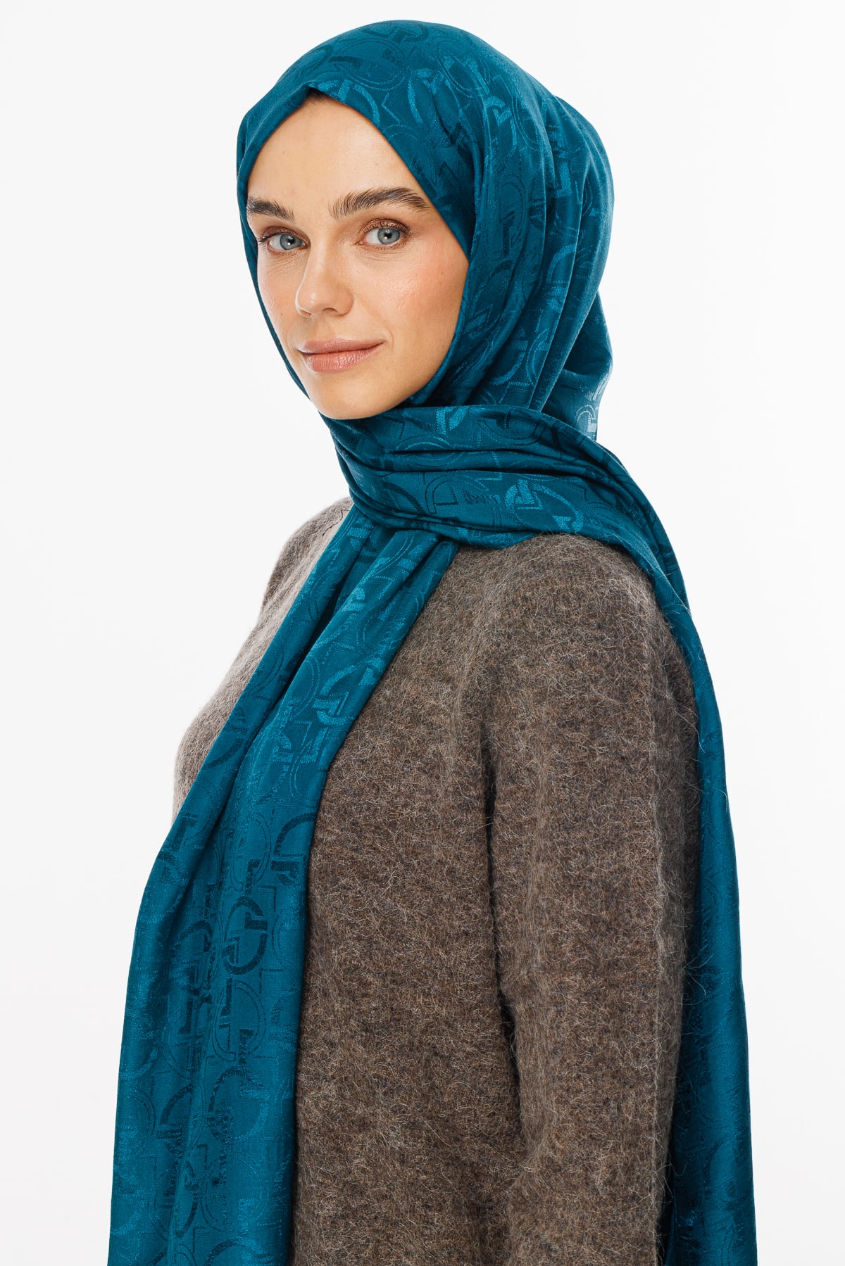 Toptan Longar Desen Parlak Jakar Şal - Petrol Mavisi