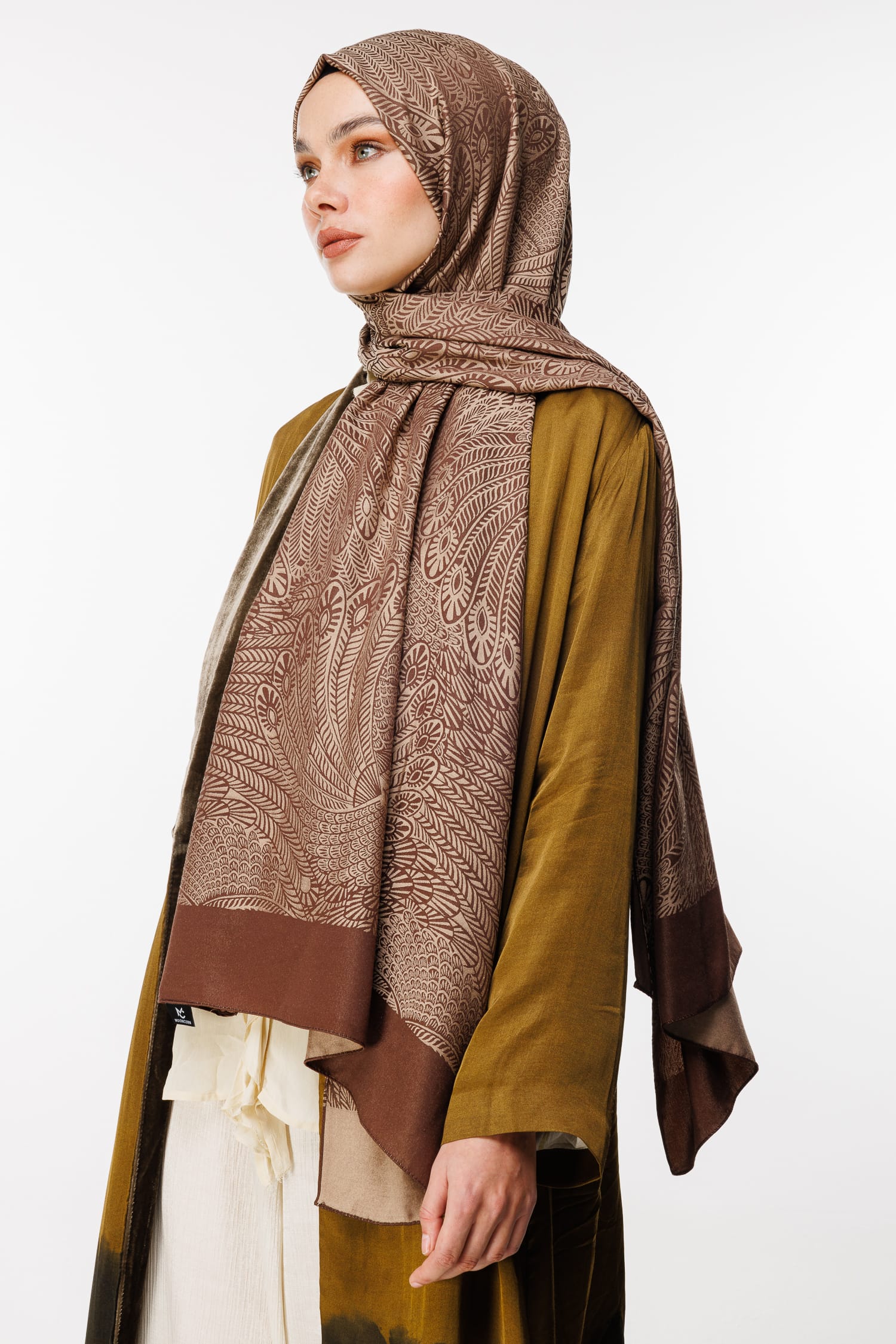 Toptan Mayra Desen Çift Taraflı Şal - Acı Kahve-Bej