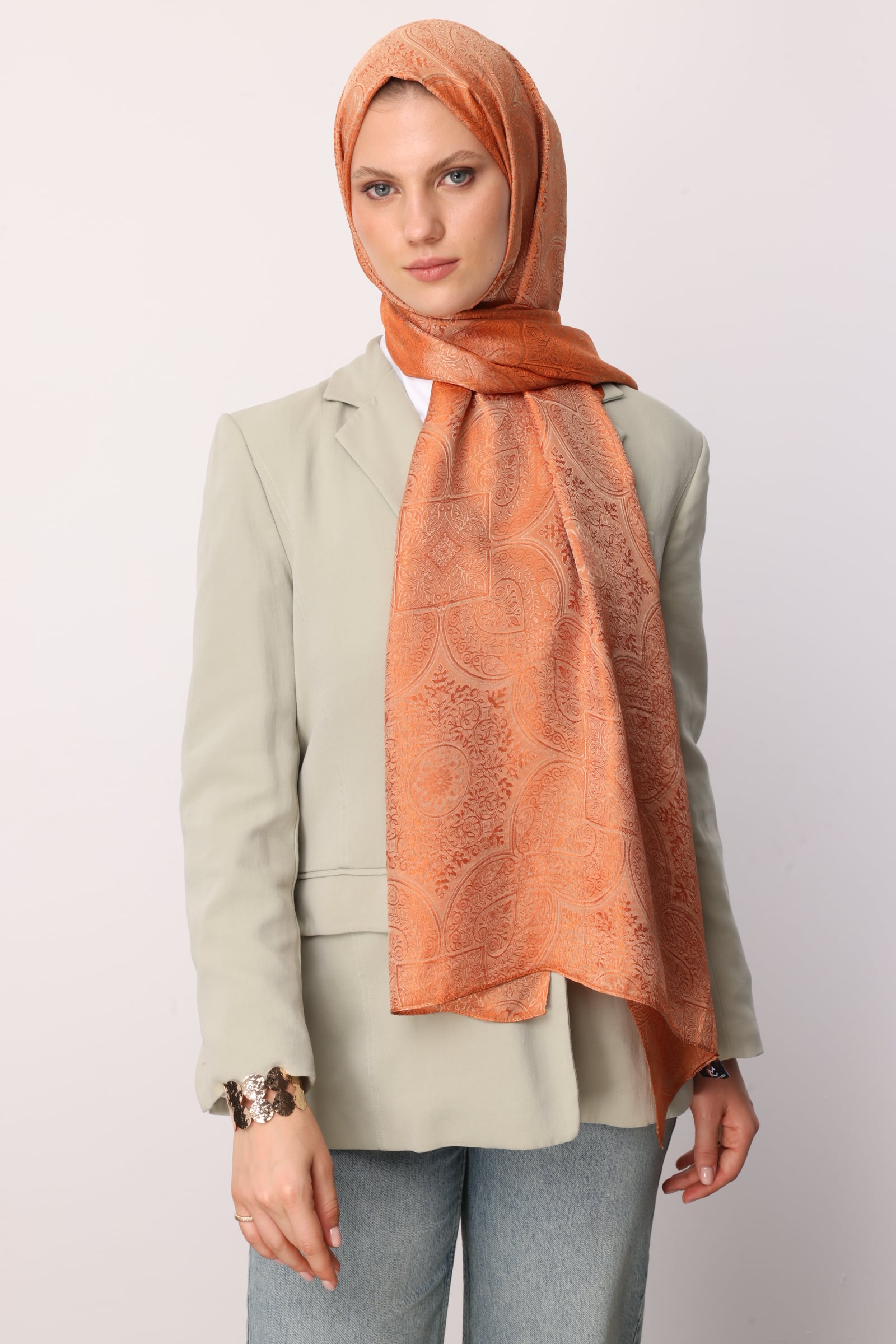 Toptan Vera Desen Shine Line Şal - Vizon-Tarçın