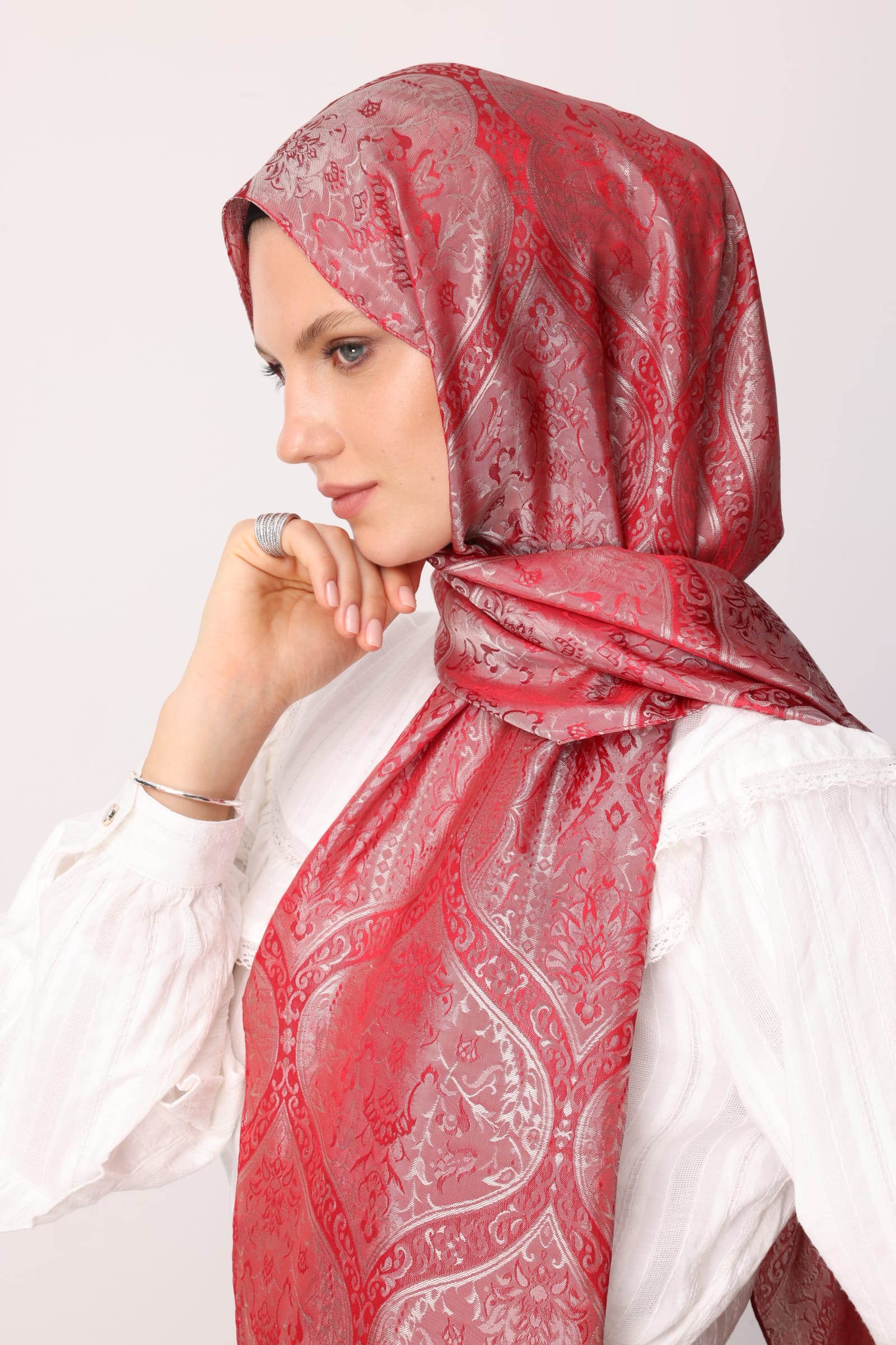 Toptan Soler Desen Shine Line Şal - Bordo-Mint Yeşili