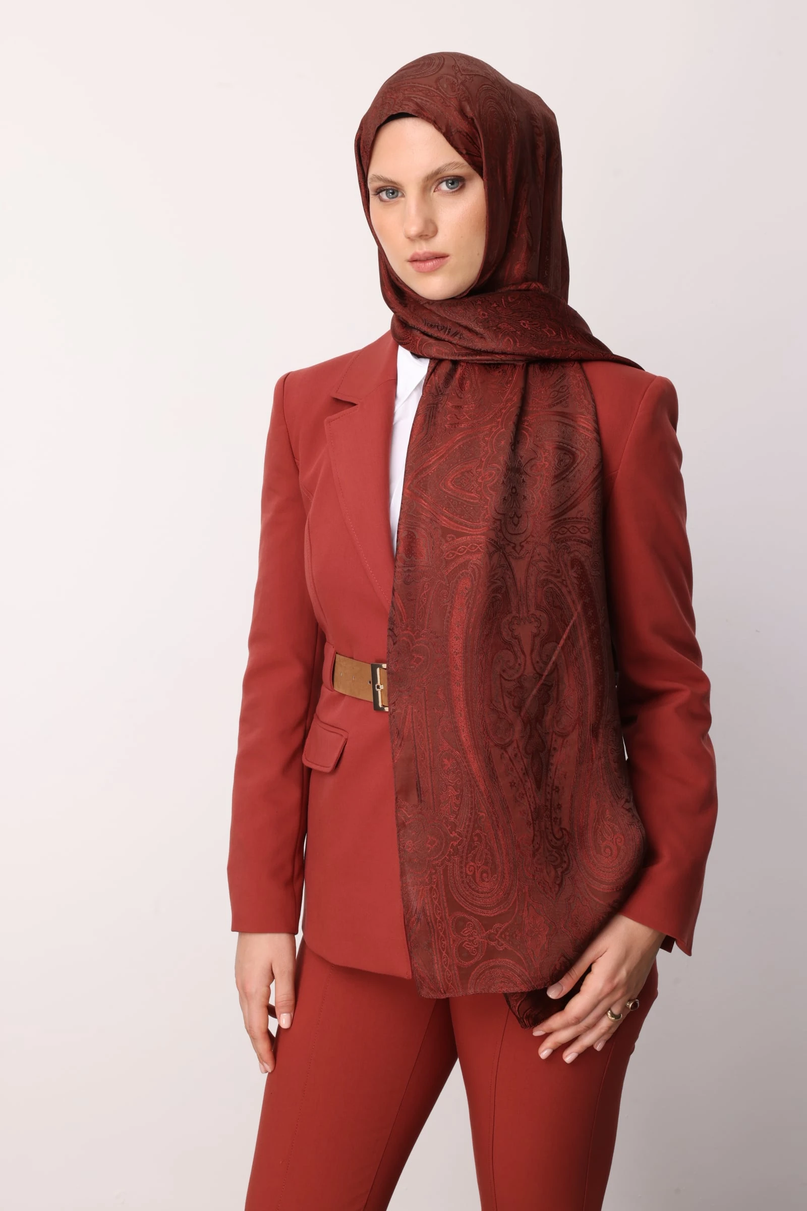 Toptan Liva Desen Shine Line Şal - Acı Kahve-Kahve