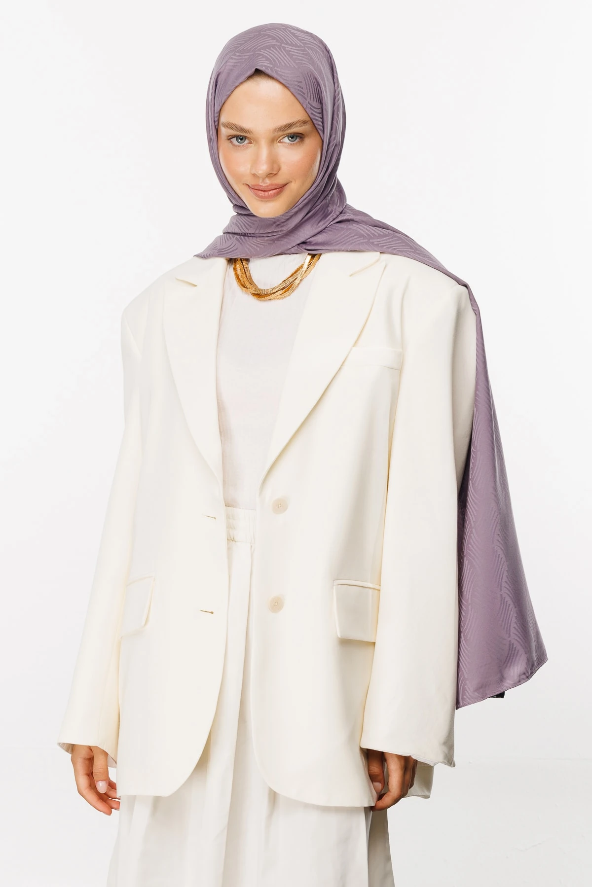 Aura Pattern Silk Jacquard Shawl - Lavender