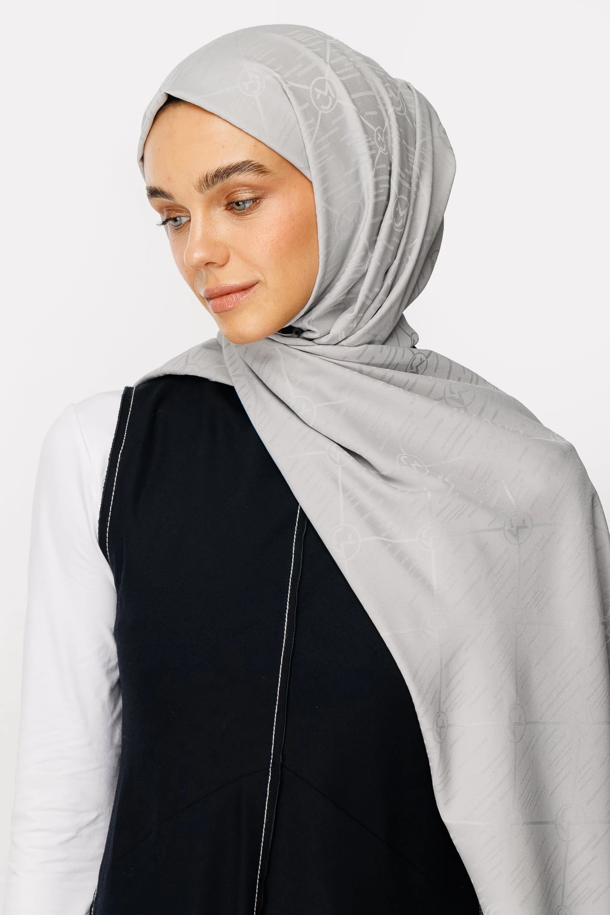 Toptan Moon Is Desen Jakar Şal - Gümüş