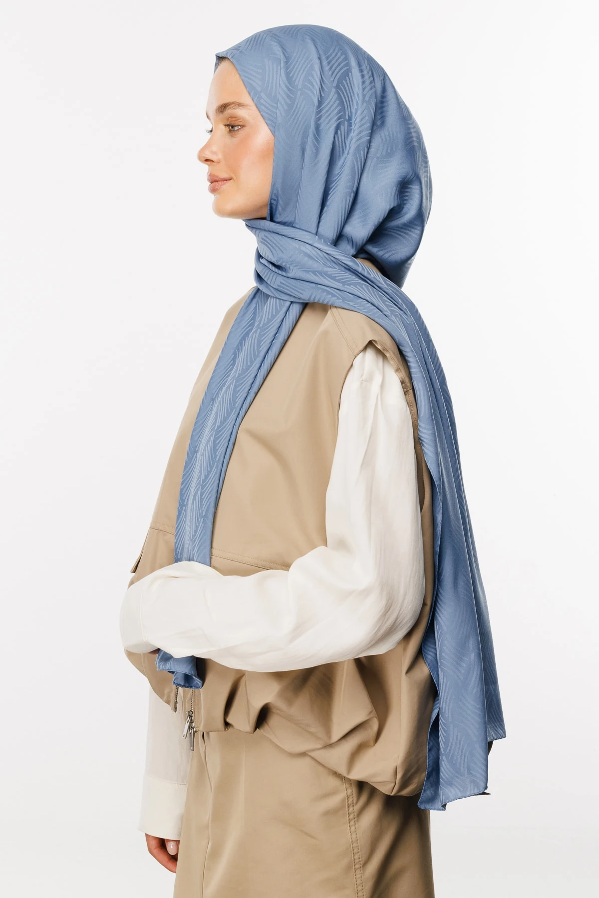 Toptan Aura Desen İpeksi Jakar Şal - Gök Mavisi