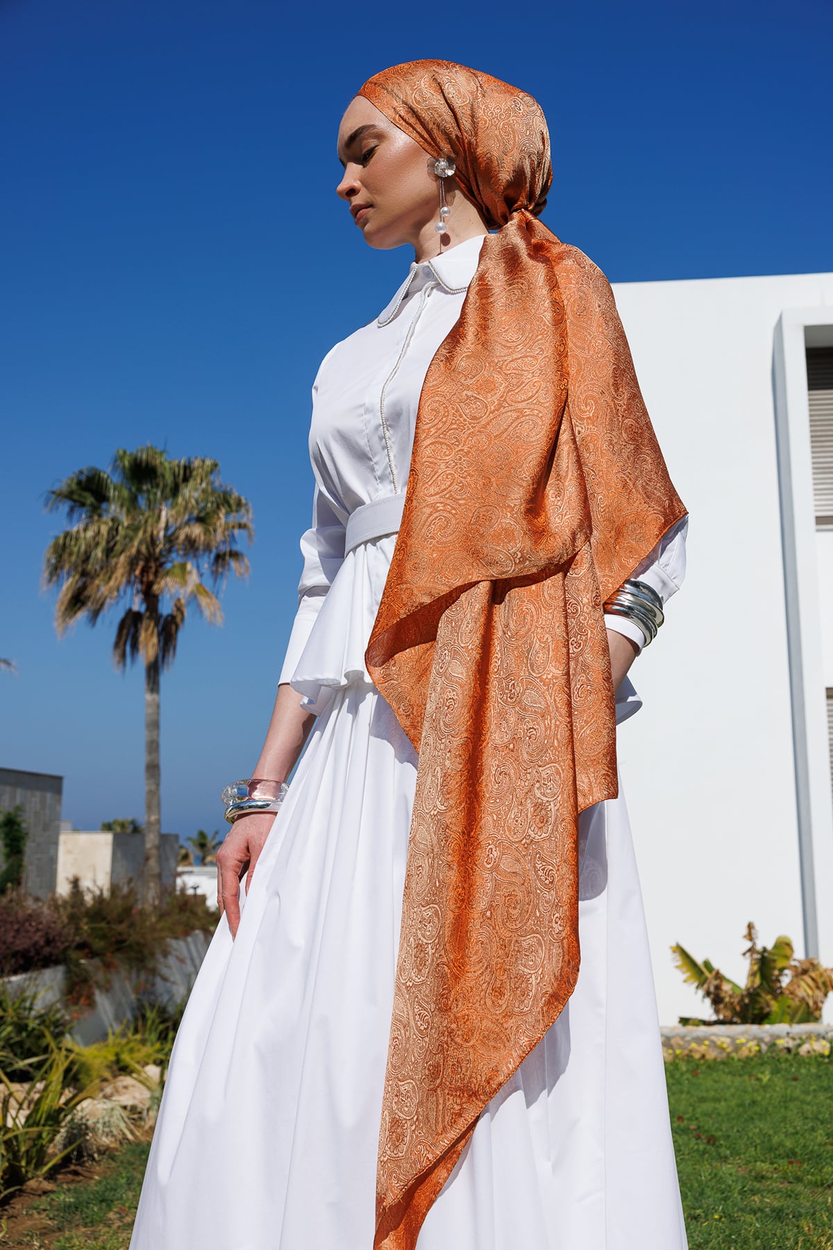 Moren Pattern Shine Line Shawl - Mink-Cinnamon