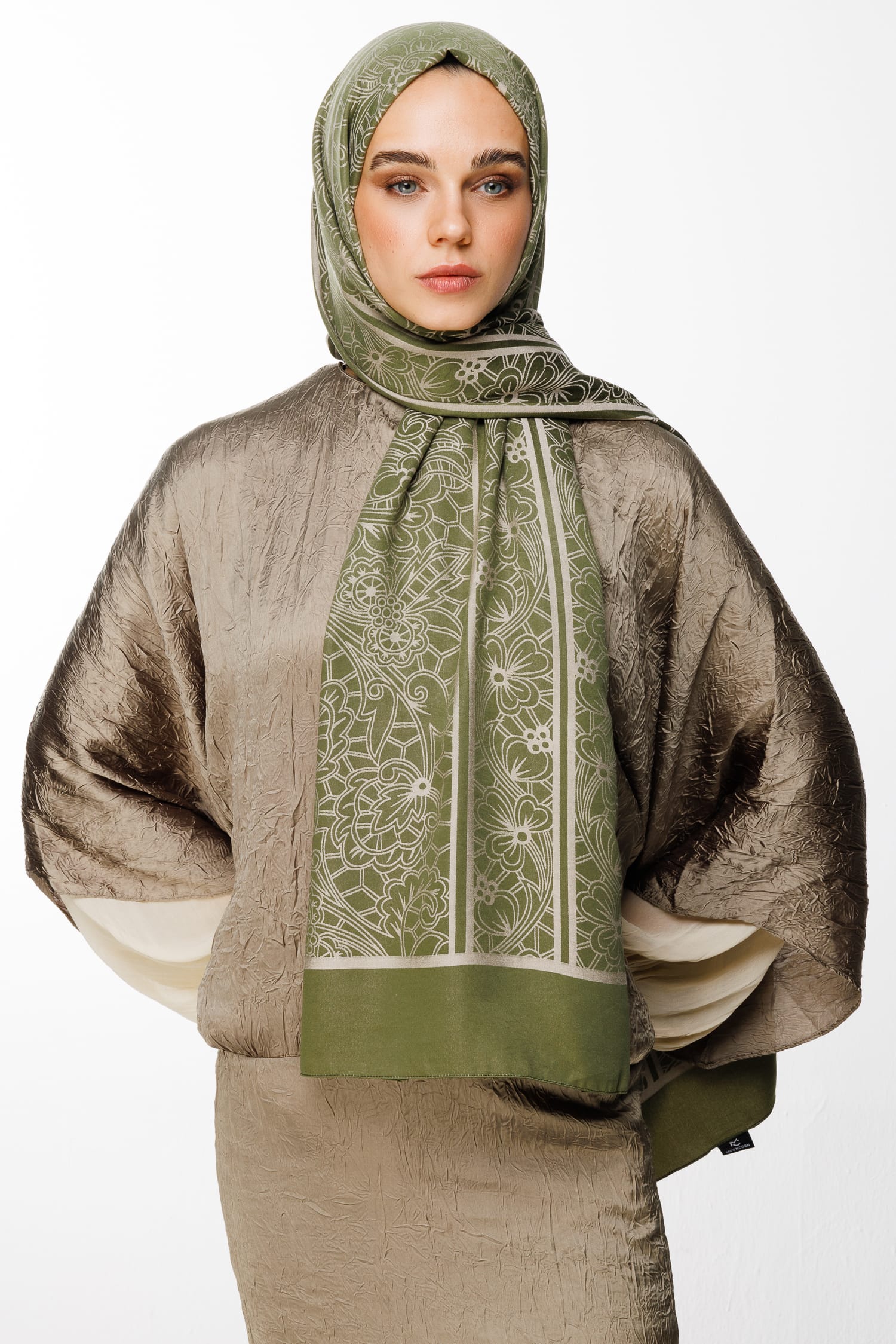 Toptan Lavin Desen Çift Taraflı Şal - Haki-Somon