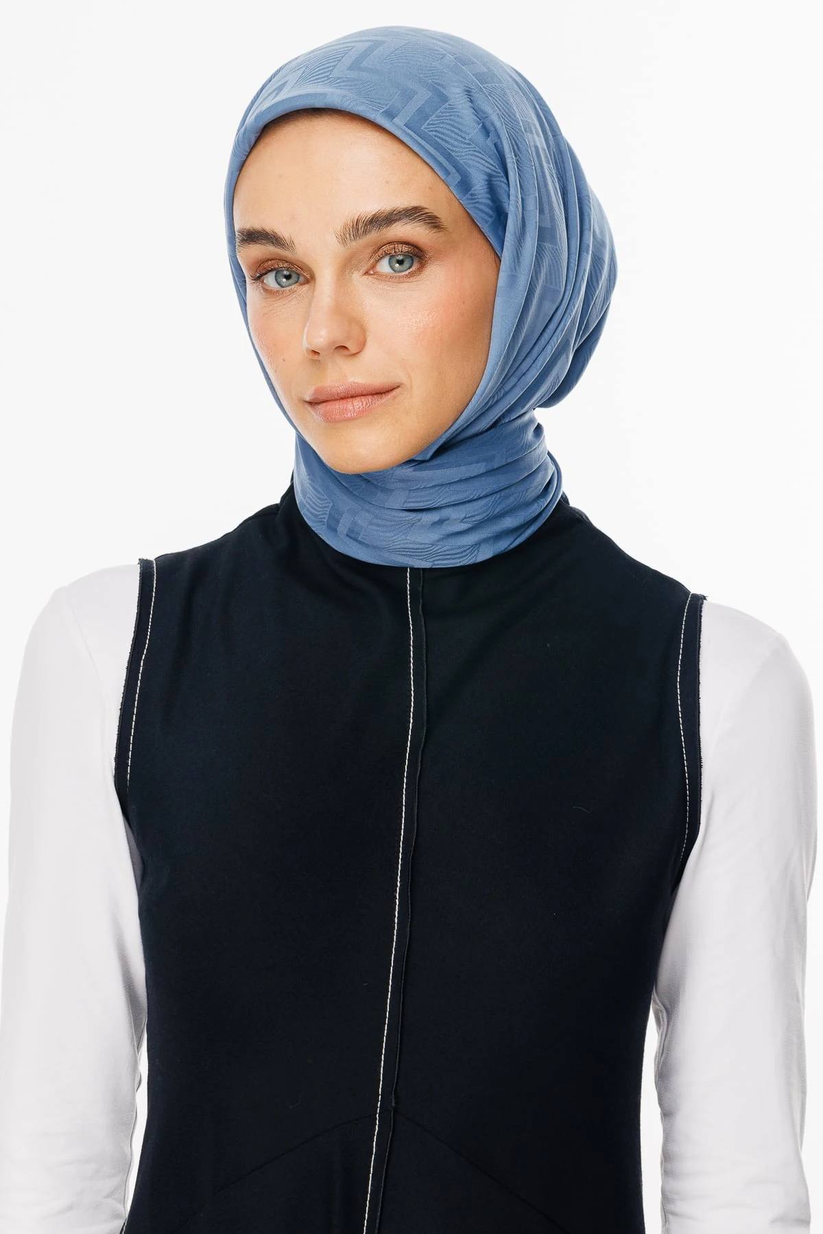 Toptan Viora Desen İpeksi Jakar Eşarp - Gök Mavisi