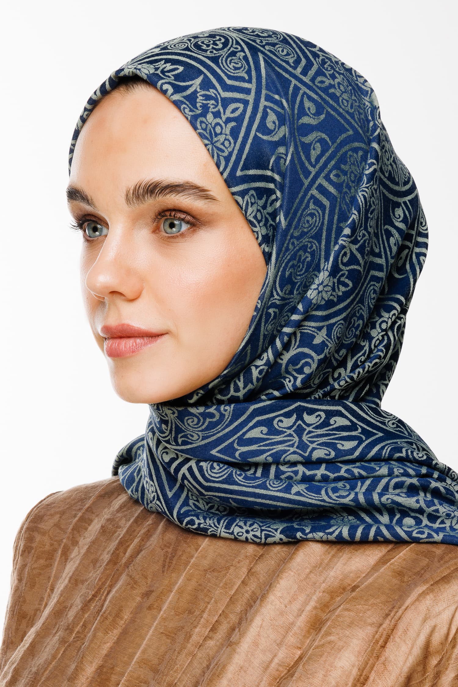 Toptan Morocco Desen Çift Taraflı Şal - Lacivert-Su Yeşili