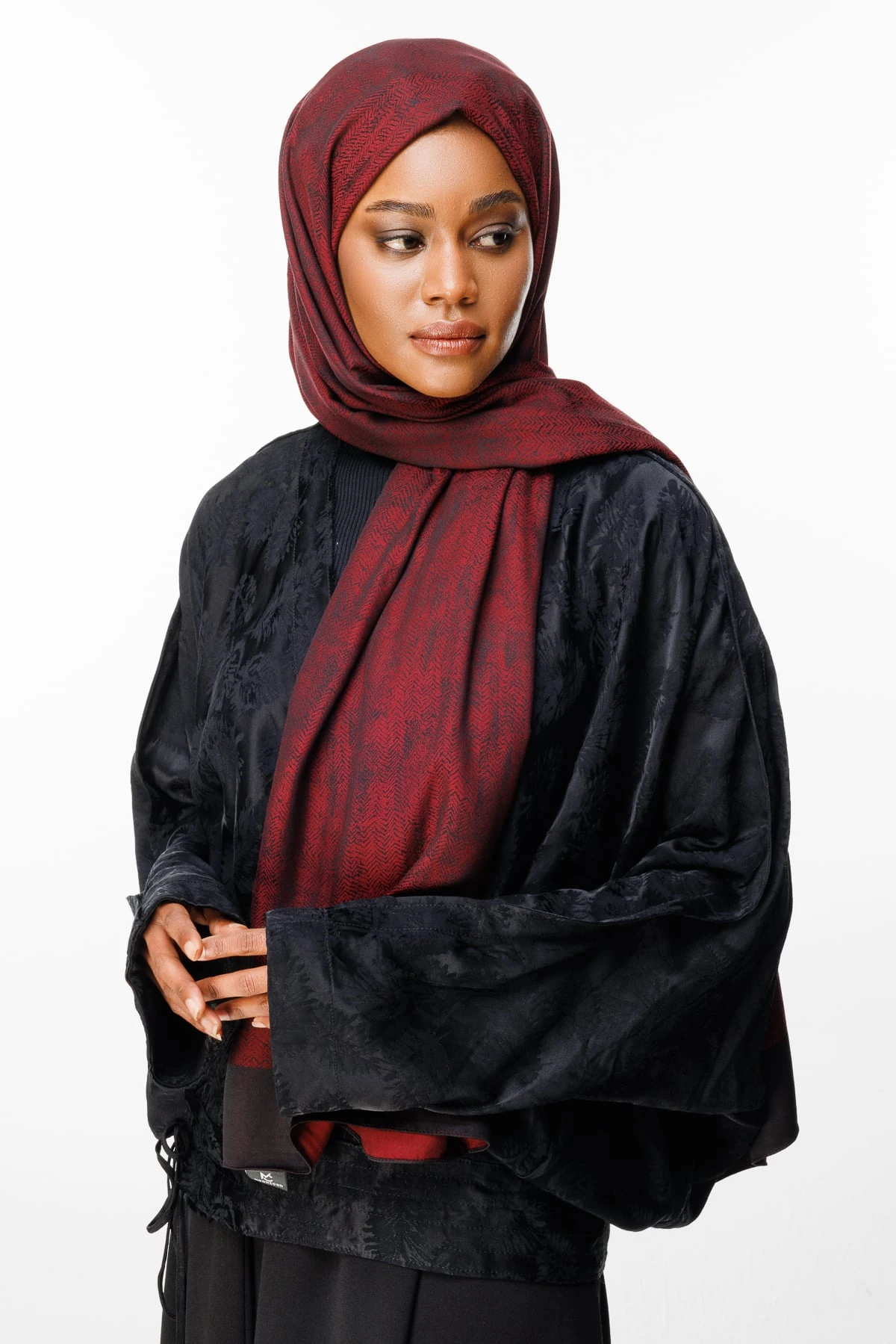 Toptan Sahra Desen Çift Taraflı Şal - Siyah-Bordo