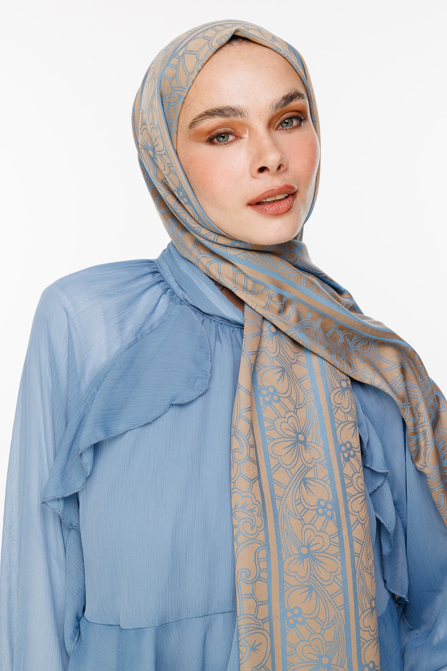 Lavin-Pattern Reversible Shawl - Mink-Turquoise