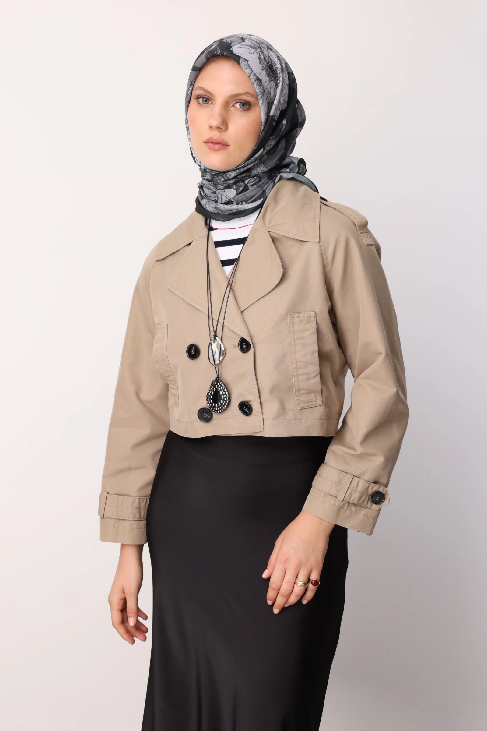 Toptan Floren Desen Pamuk Eşarp - Siyah